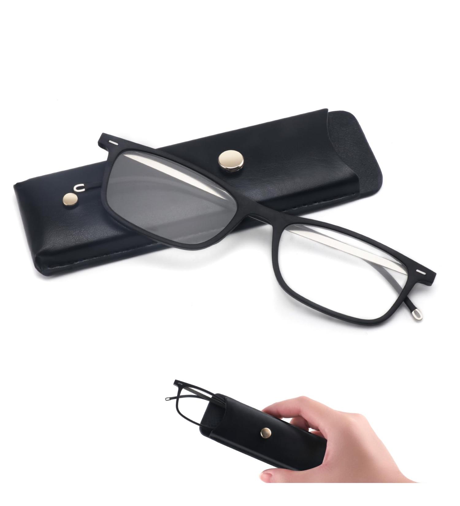 Missfive Flat Folding Reading Glasses - Blue Light Blocking Lightweight Portable Eyewear for Men & Women - Compact Travel Case Included - Black 2.5x - Buy Online on GoSupps.com