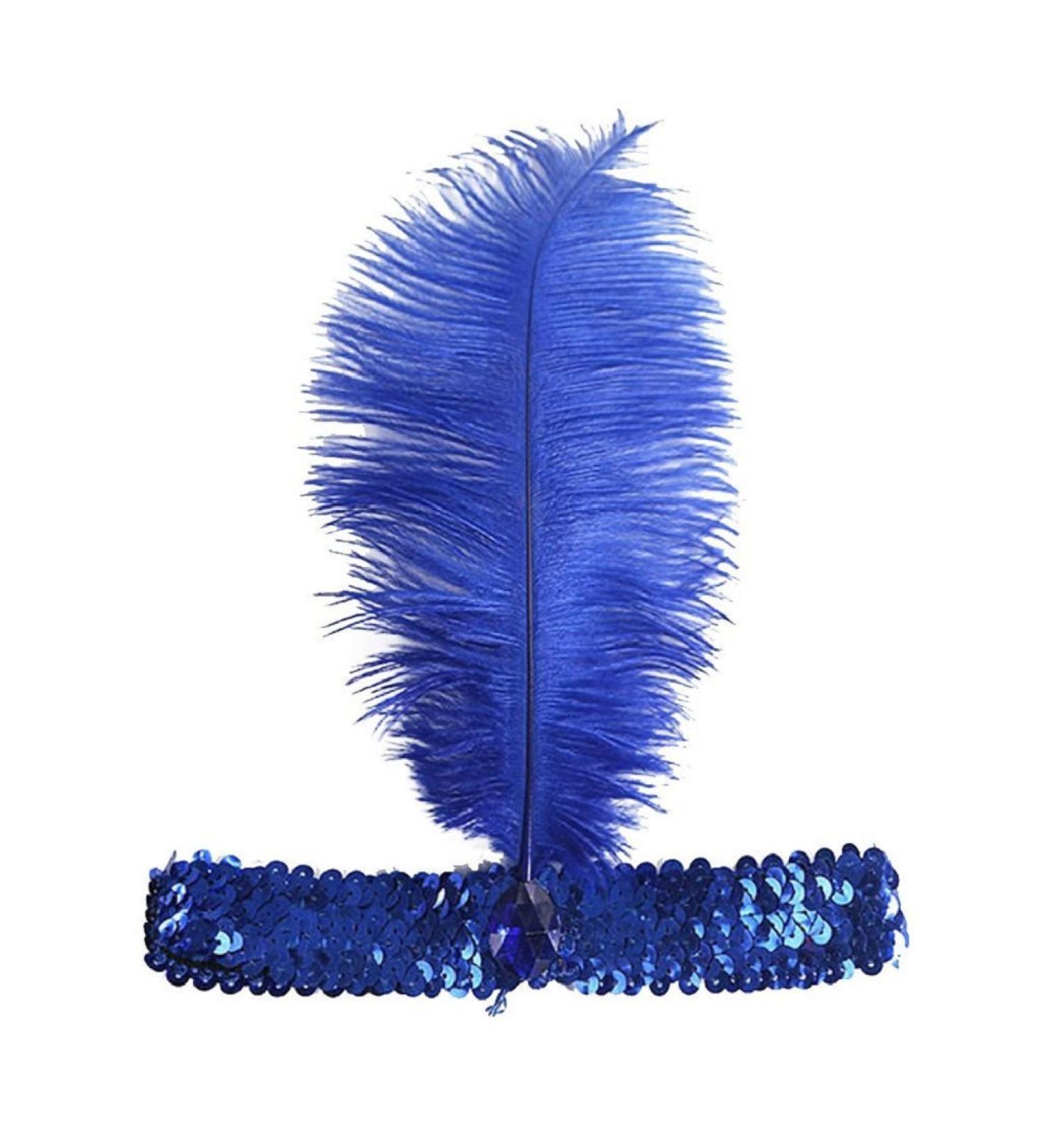 Suberde Womens Flapper Feather Headband 1920s Headpiece Headwrap Headdress Costume Hair Band Blue