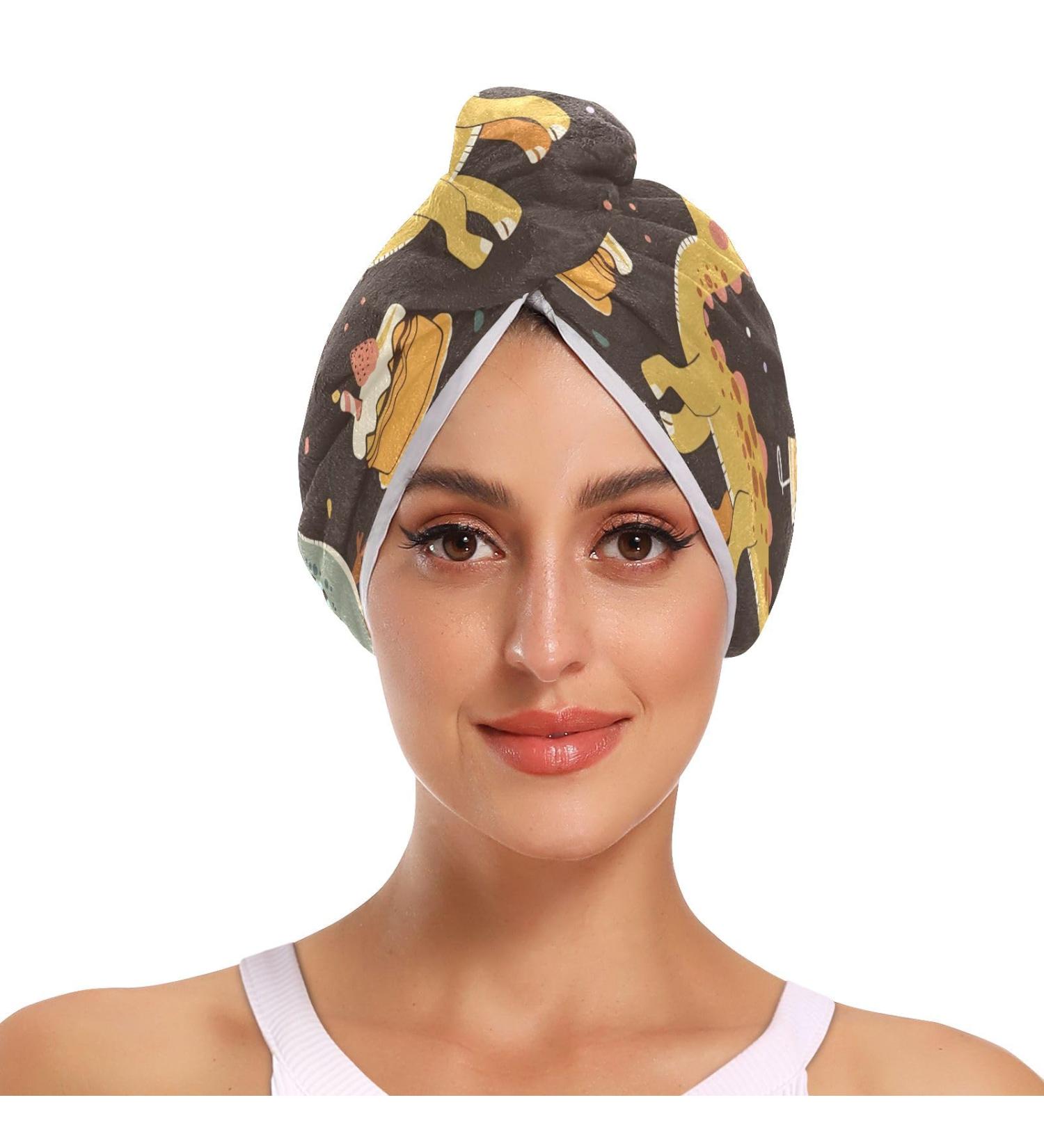 Colorful Dinosaur Hair Towel 2 Pack | Super Absorbent Quick Dry Turbans for Women & Girls - Buy Online on GoSupps.com