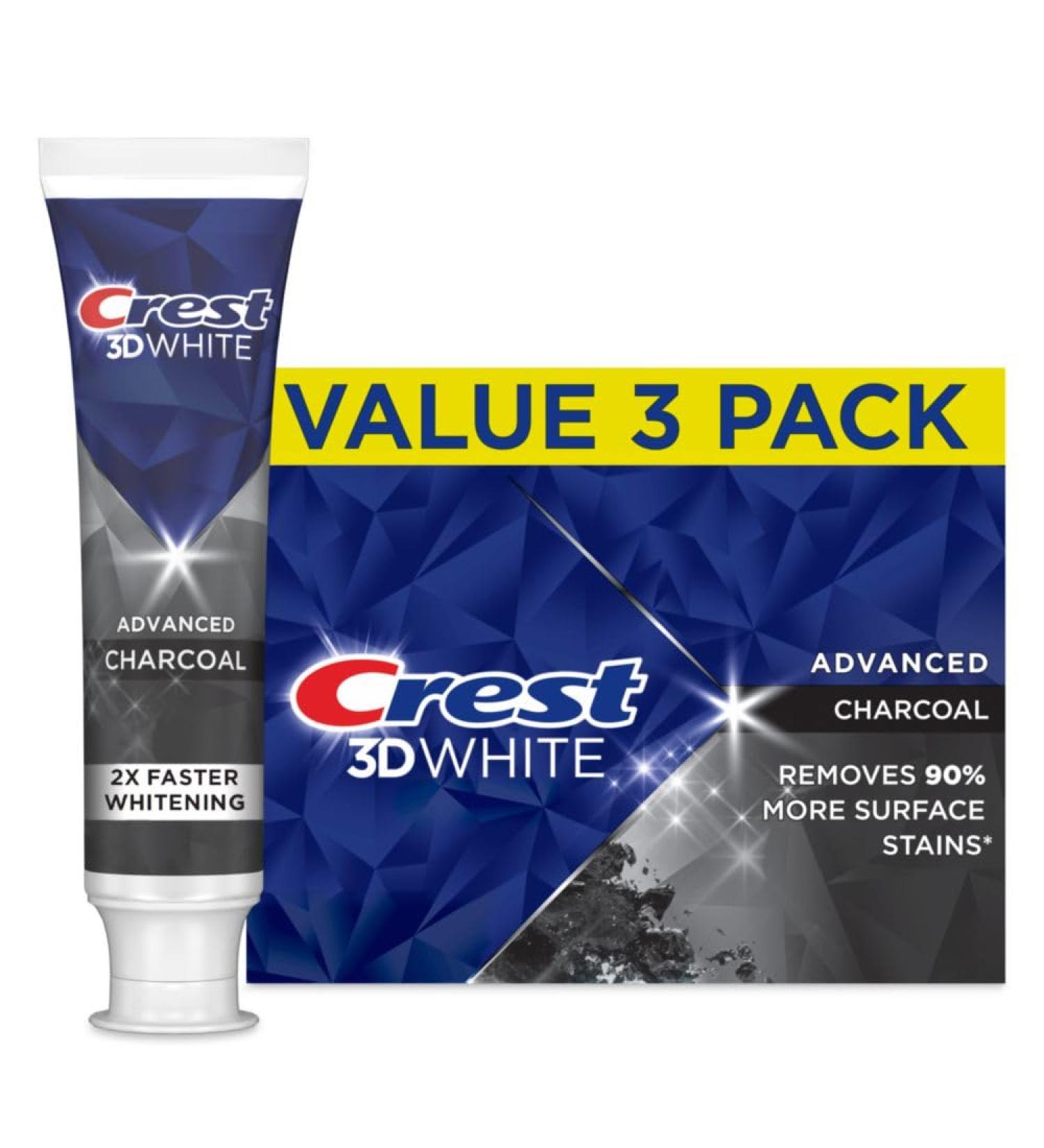 Crest 3D White Advanced Charcoal Teeth Whitening Toothpaste with Fluoride 3.3 oz Pack of 3 - Buy Online on GoSupps.com