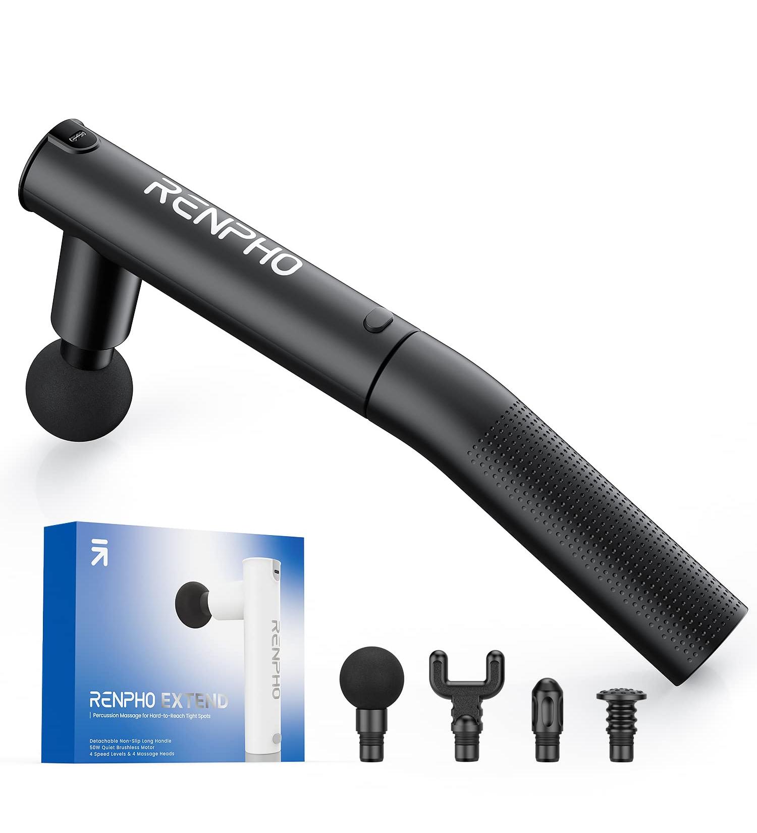 Renpho Extend Massage Gun - Powerful Handheld Deep Tissue Percussion Massager for Athletes - Type C Black - Buy Online on GoSupps.com