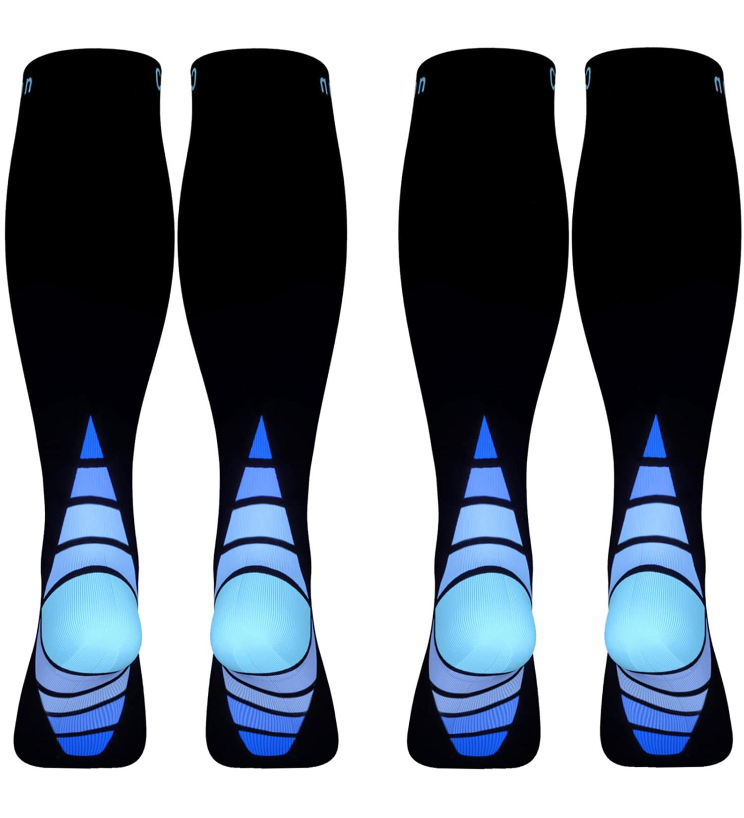 Calves Kelson Compression Socks (2 Pairs) for Men & Women - Speed Recovery, Graduated Athletic Fit - Black & Blue - L-XL - Buy Online on GoSupps.com