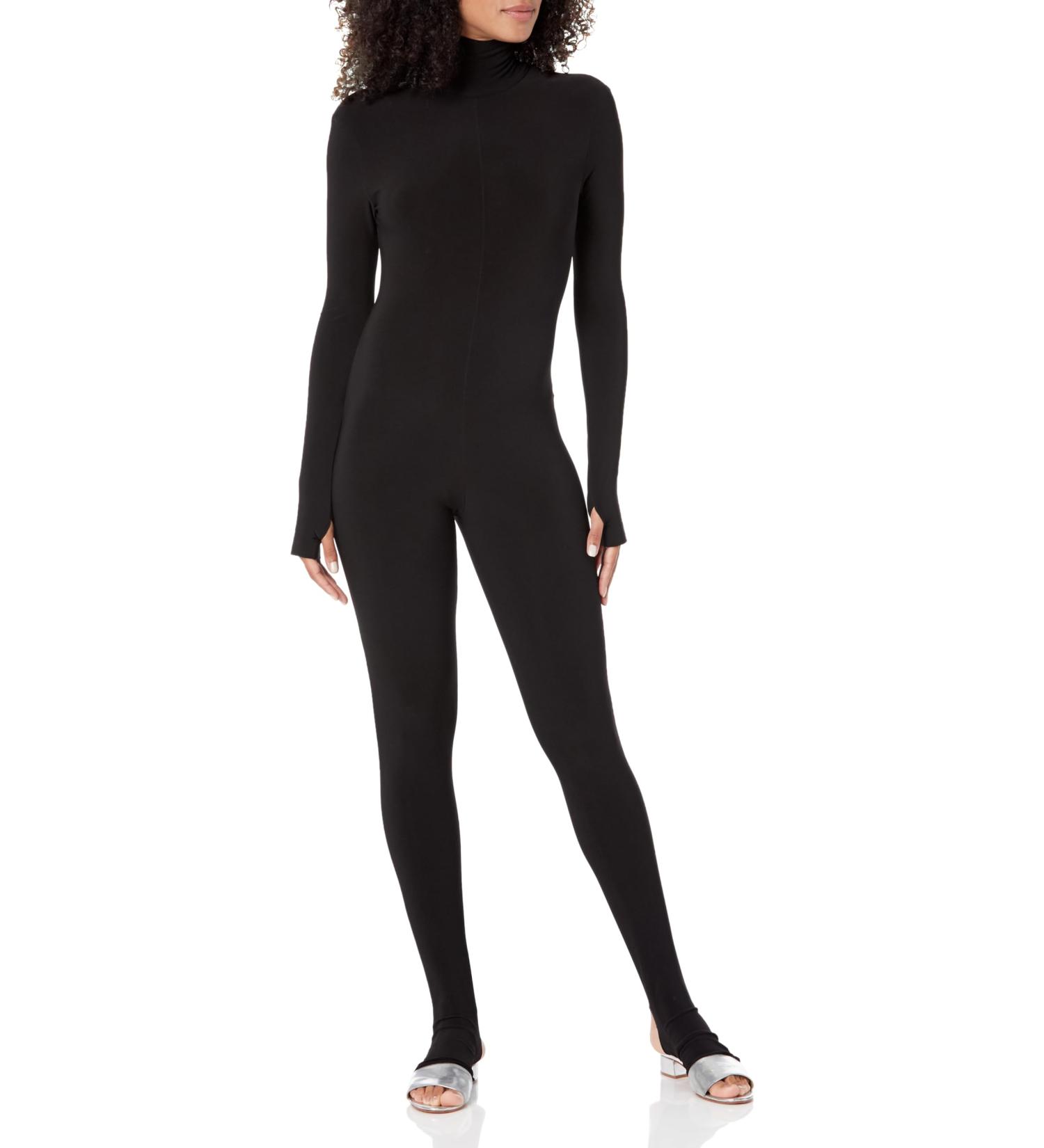 Norma Kamali Women's Long Sleeve Slim Fit Turtleneck Catsuit with Foot S Black