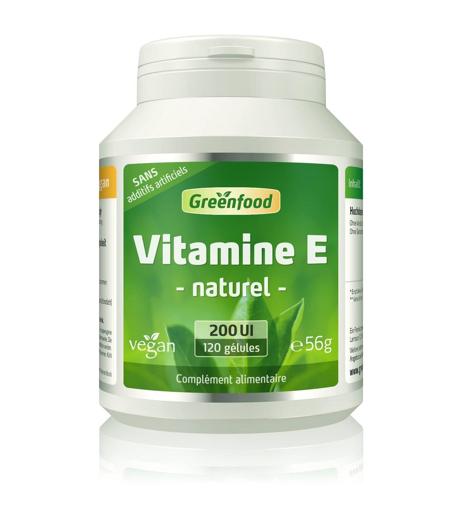 Greenfood Vitamin E 200 IU 120 capsules - protect cells from oxidative stress. No artificial additives. No genetic engineering. Vegan. - Buy Online on GoSupps.com