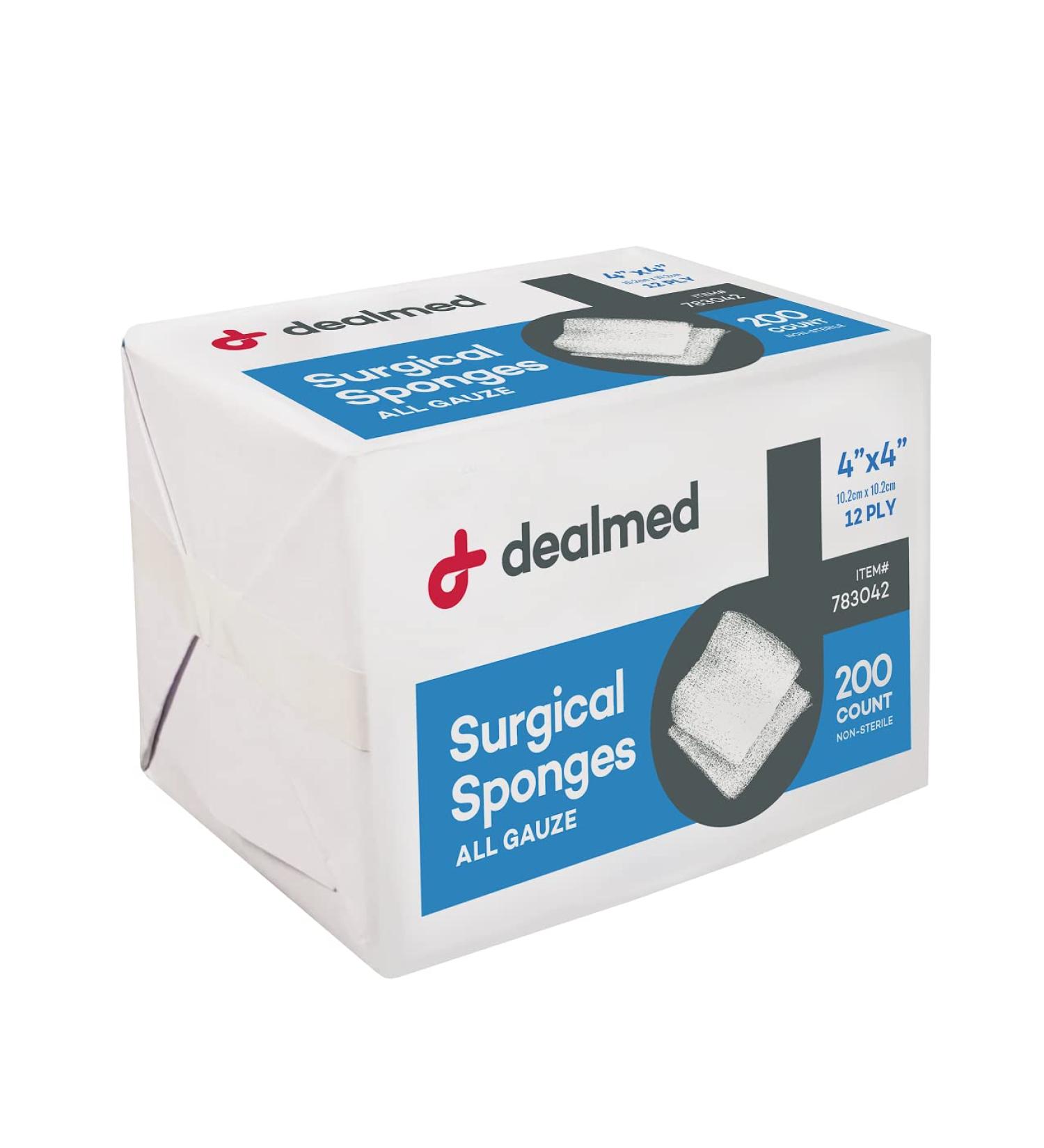 Dealmed Surgical Sponges – 400 Count, 8-Ply, 4" x 4" Surgical Gauze Pads, One Package, Highly Absorbent Gauze Sponges, Wound Care Product for First Aid Kit and Medical Facilities 4” x 4” 400 Count