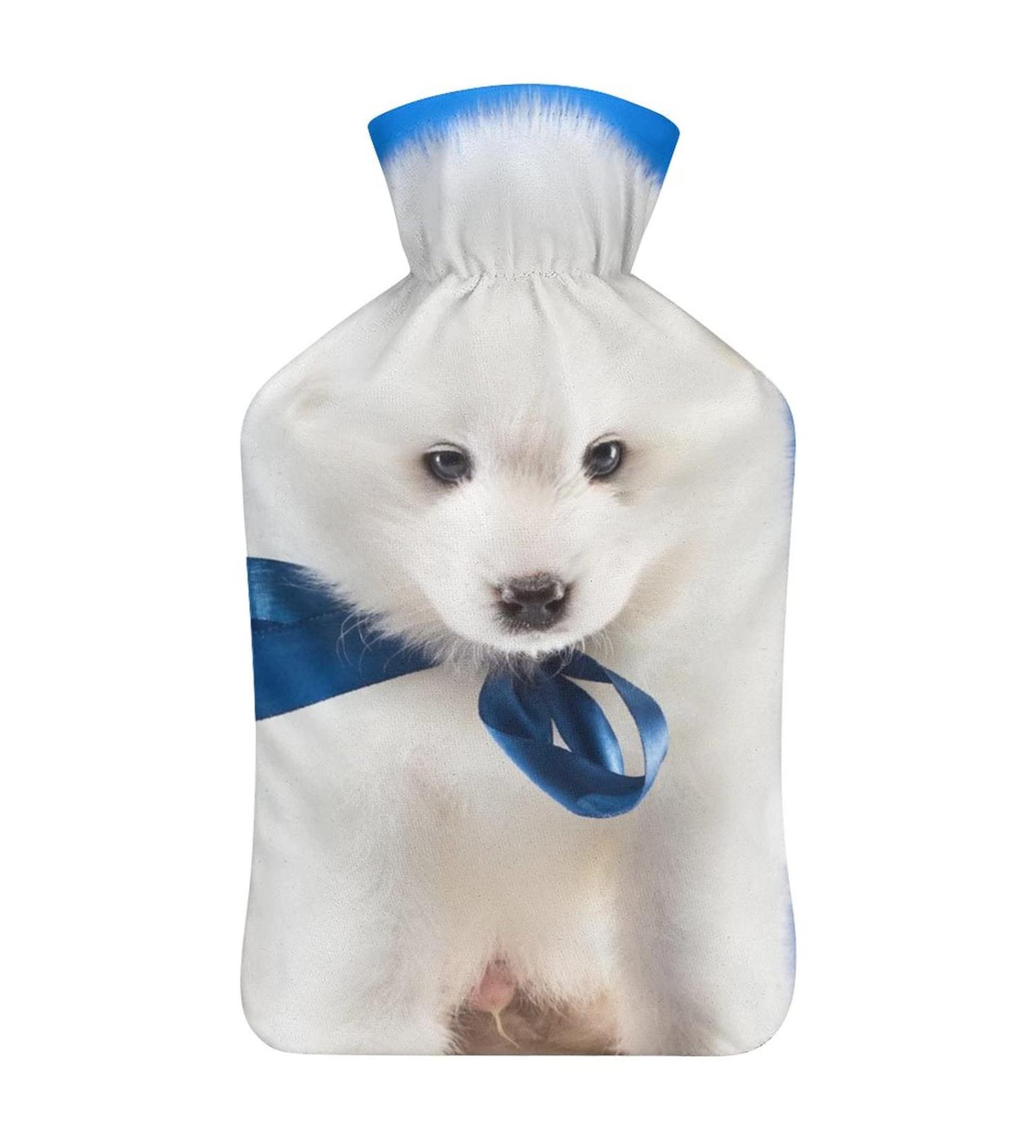 White Puppy Hot Water Bottle with Plush Cover - Cute Bed Warmer for Adults & Kids | 26.5x15.3cm - Buy Online on GoSupps.com