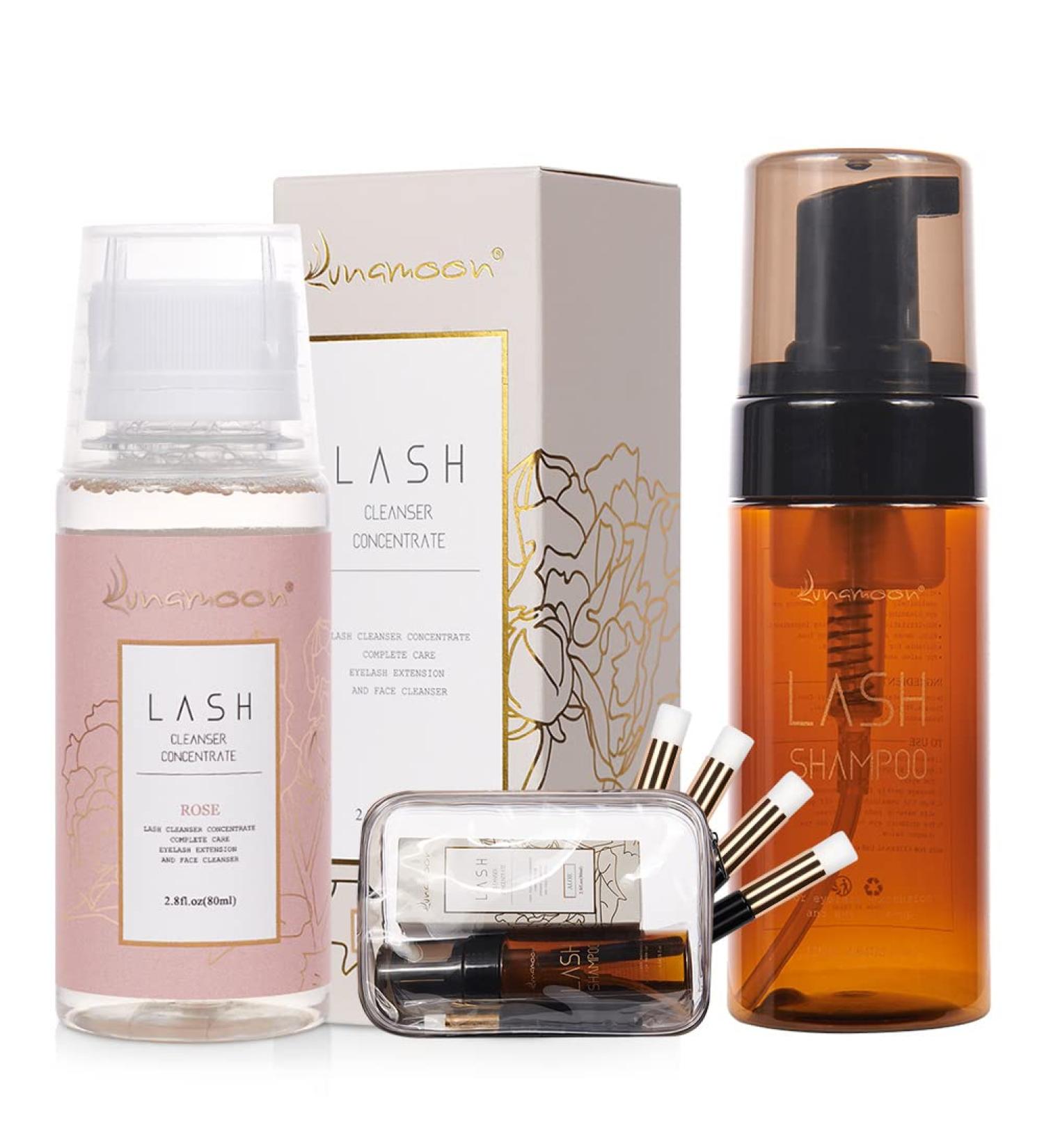 Lunamoon Eyelash Shampoo Concentrate 80ml | Clean & Nourish Your Lash Extensions | Includes 120ml Bottles & 4 Cleaning Brushes - Rose80 - Buy Online on GoSupps.com