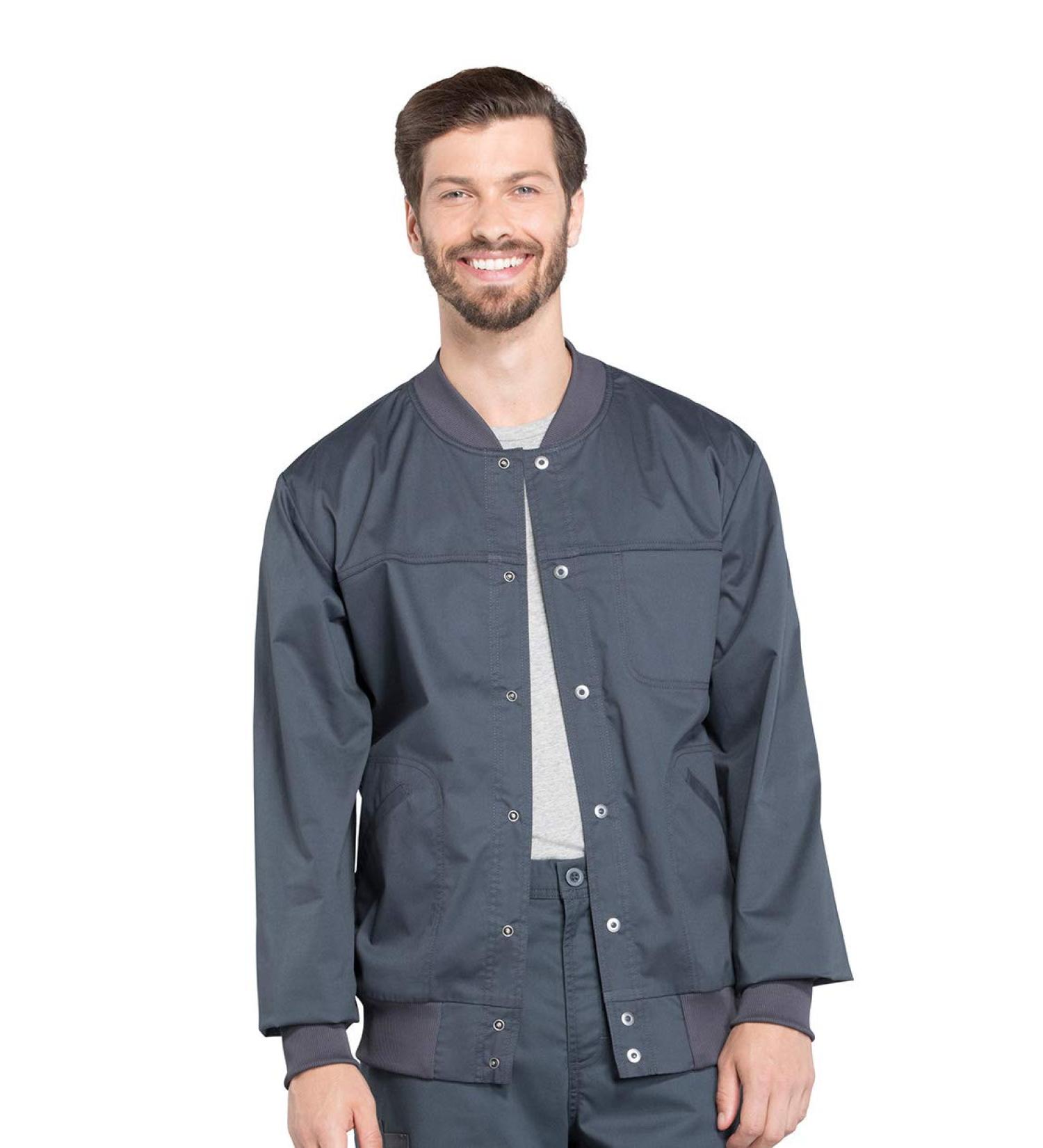 Cherokee Men Scrubs Jacket Workwear Core Stretch Snap Front Plus Size WW330 4XL Pewter