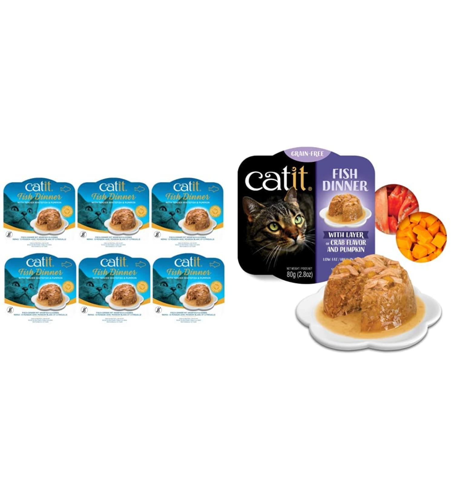 Cait Fish Dinner with Whitefish & Pumpkin (Pack of 6) + Catit Fish Dinner with Crab Flavour & Pumpkin
