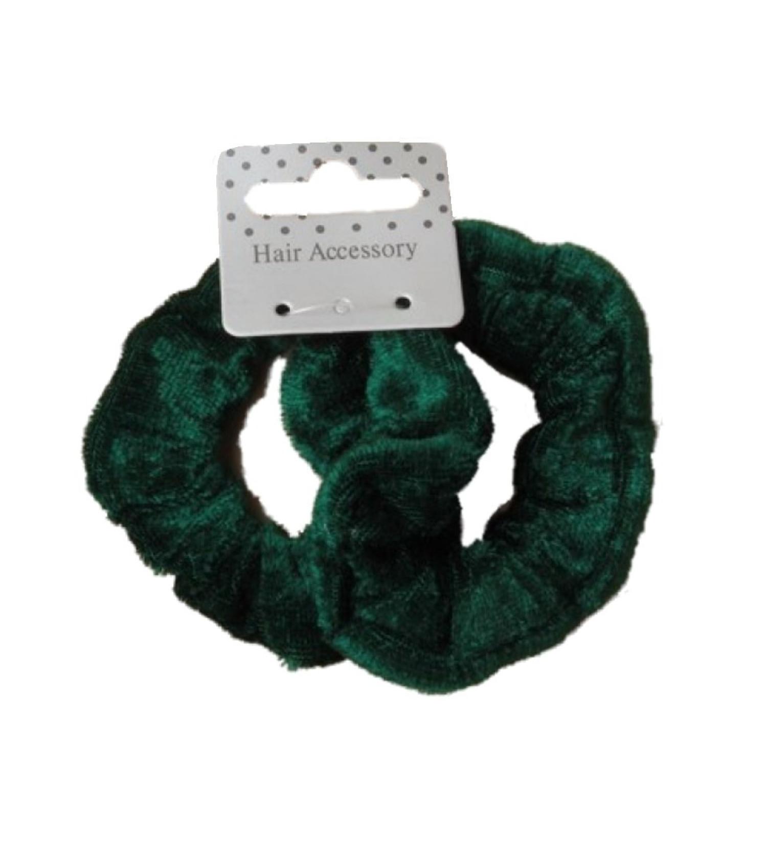 Pair of Mini Bottle Green Velvet Feel Hair Scrunchies Bobble Elastic Hair Bands by Pritties Accessories