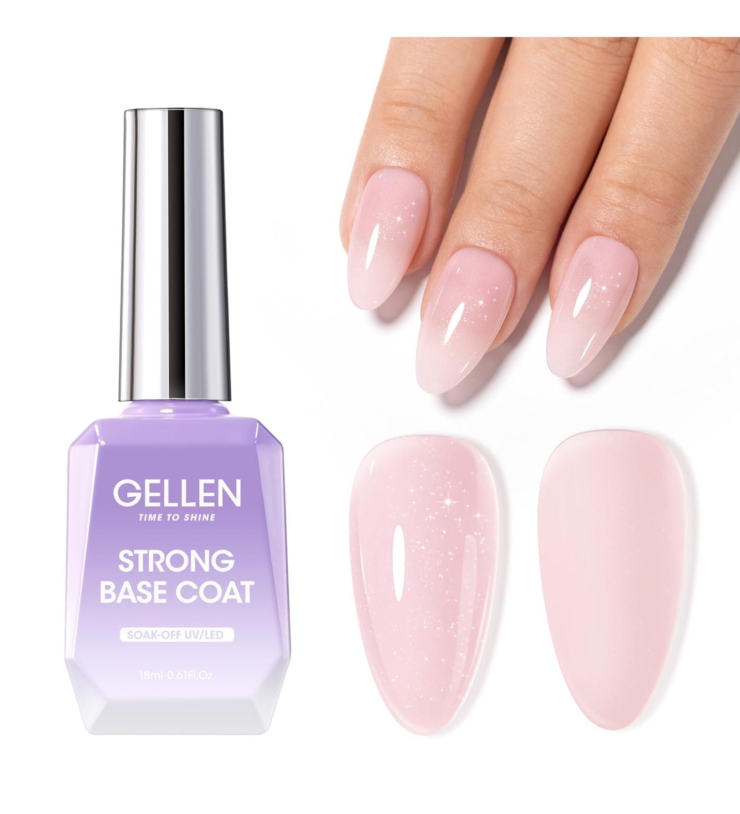 Gellen 18ml Rubber Base Nail Gel Soak off UV LED Base Coat Light Pink Color Gel Nail Polish No Wipe Strengthener Builder Gel Long Lasting Shine & Repair Base Coat Pink With Glitter - Buy Online on GoSupps.com