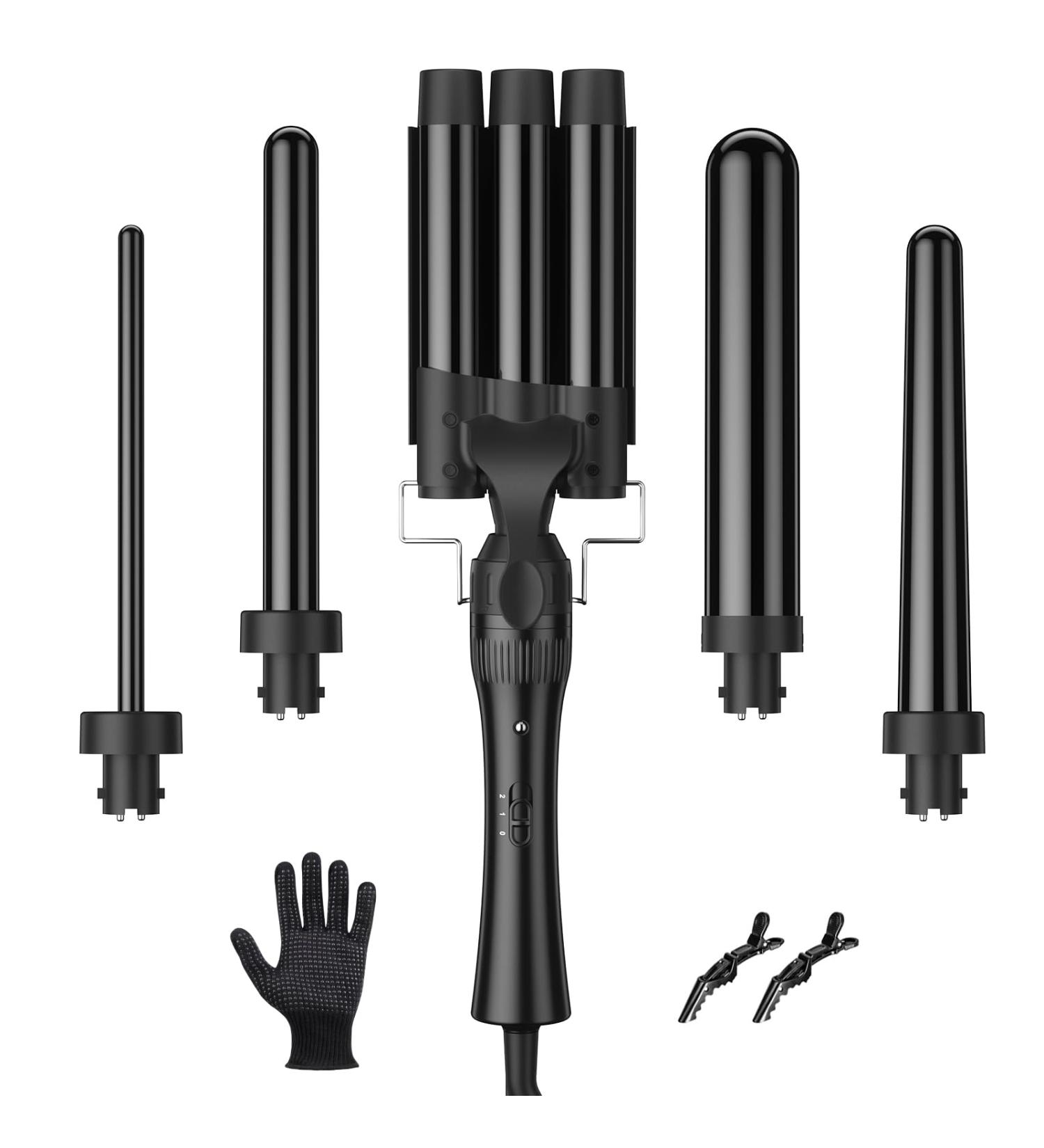 Hair Curler with 3 Heads Adjustable Temperature Wave Irons with Quick Heating PTC Ceramic Curling Iron 10-32mm 5 in 1 Curl - Buy Online on GoSupps.com