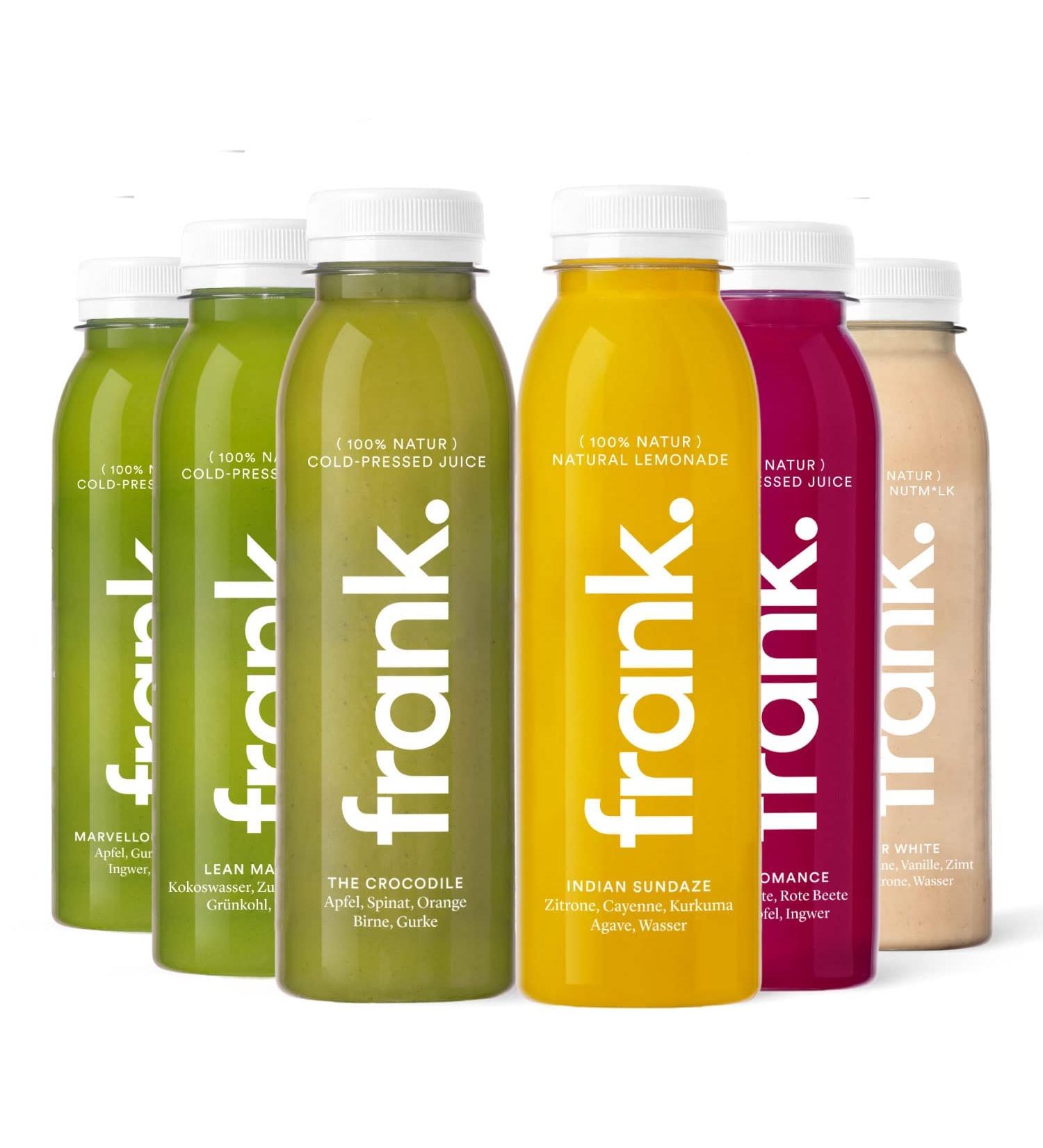 FRANK.5 Day Juice Cure - 30 Cold-Pressed Vegan Juices Organic Gingershots Herbal Tea | Premium Quality Fasting - Buy Internationally - Buy Online on GoSupps.com