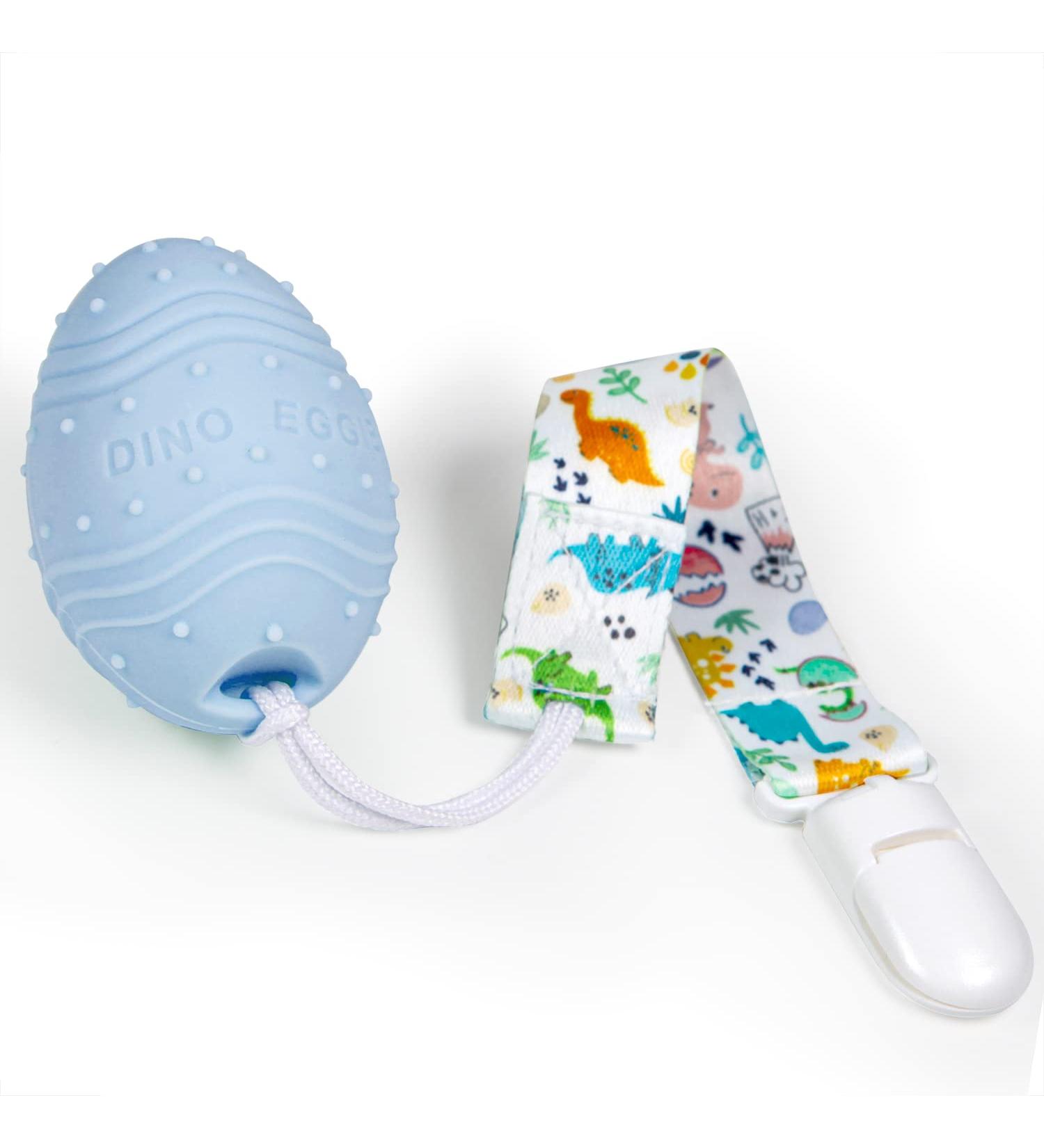 DINO EGGIE Baby Teething Toy Rattle Teether | 100% Food-Grade Silicone for Boys Girls 2m+ | Blue - Buy Online on GoSupps.com