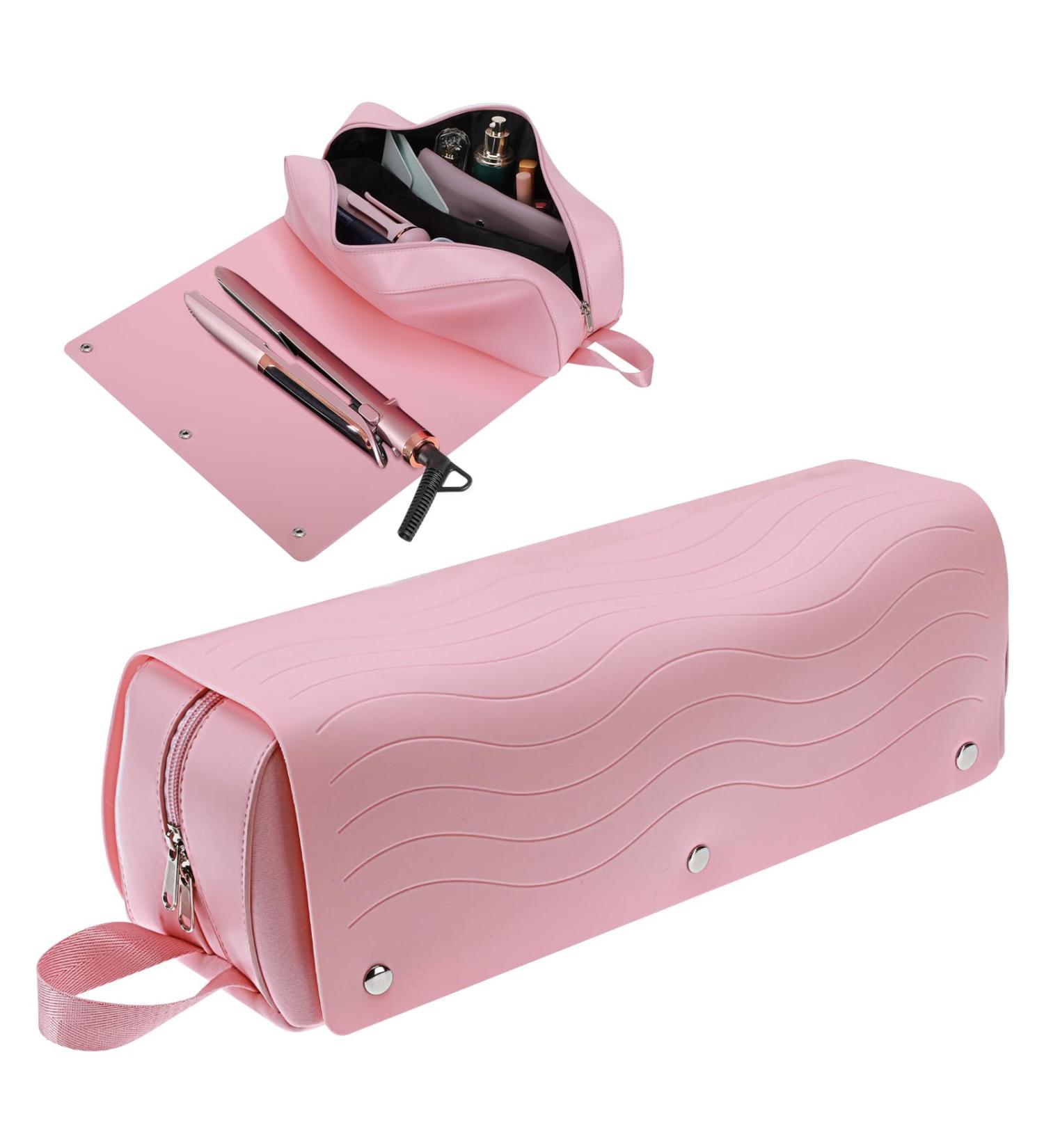 2 in 1 Hair Tools Travel Bag - Heat Resistant Silicone Mat for Flat Irons Curling Irons & Hair Dryers - Oversize Portable Styling Essentials for Women - Buy Online on GoSupps.com