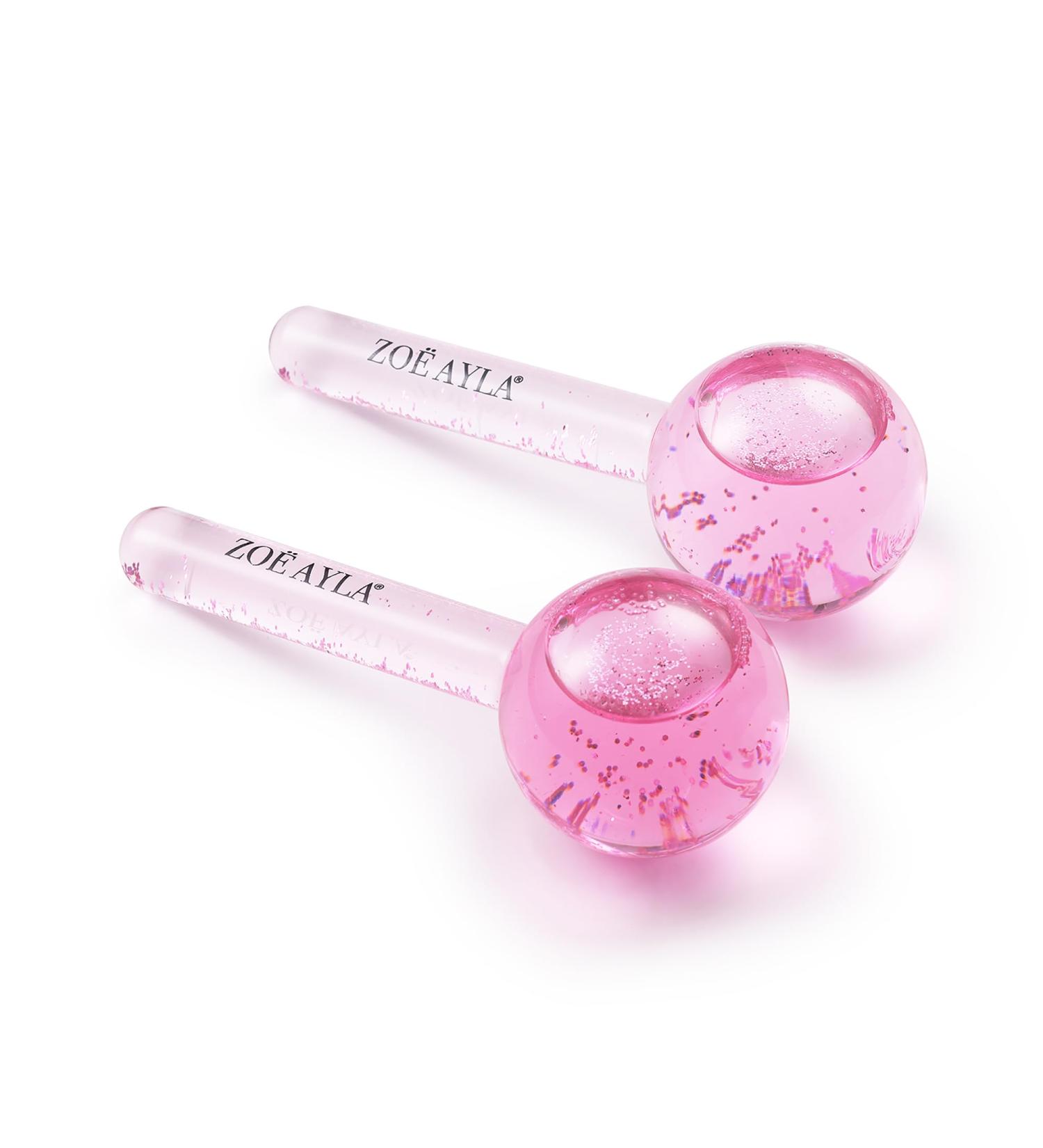 Zoe Ayla Ice Globes - 2 pcs Face Ice Roller for Relaxation Fine Line Reduction Tightening & Depuffing Skin - Travel-Sized Facial Massager for Tired Eyes with Sparkles - Buy Online on GoSupps.com
