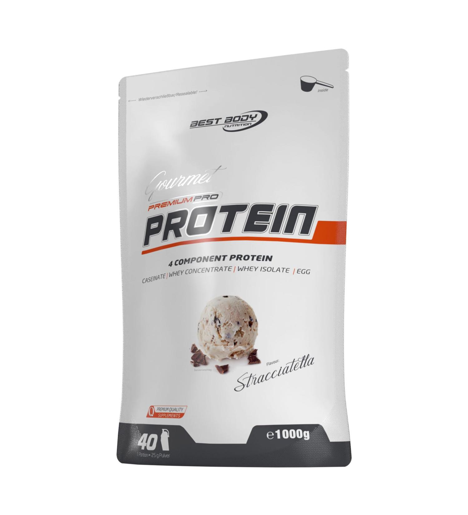 Best Body Nutrition Gourmet Premium Pro Protein Shake - Stracciatella 1kg | 4 Protein Sources: Casein Whey Concentrate Whey Isolate Egg Protein - International Shipping Available - Buy Online on GoSupps.com