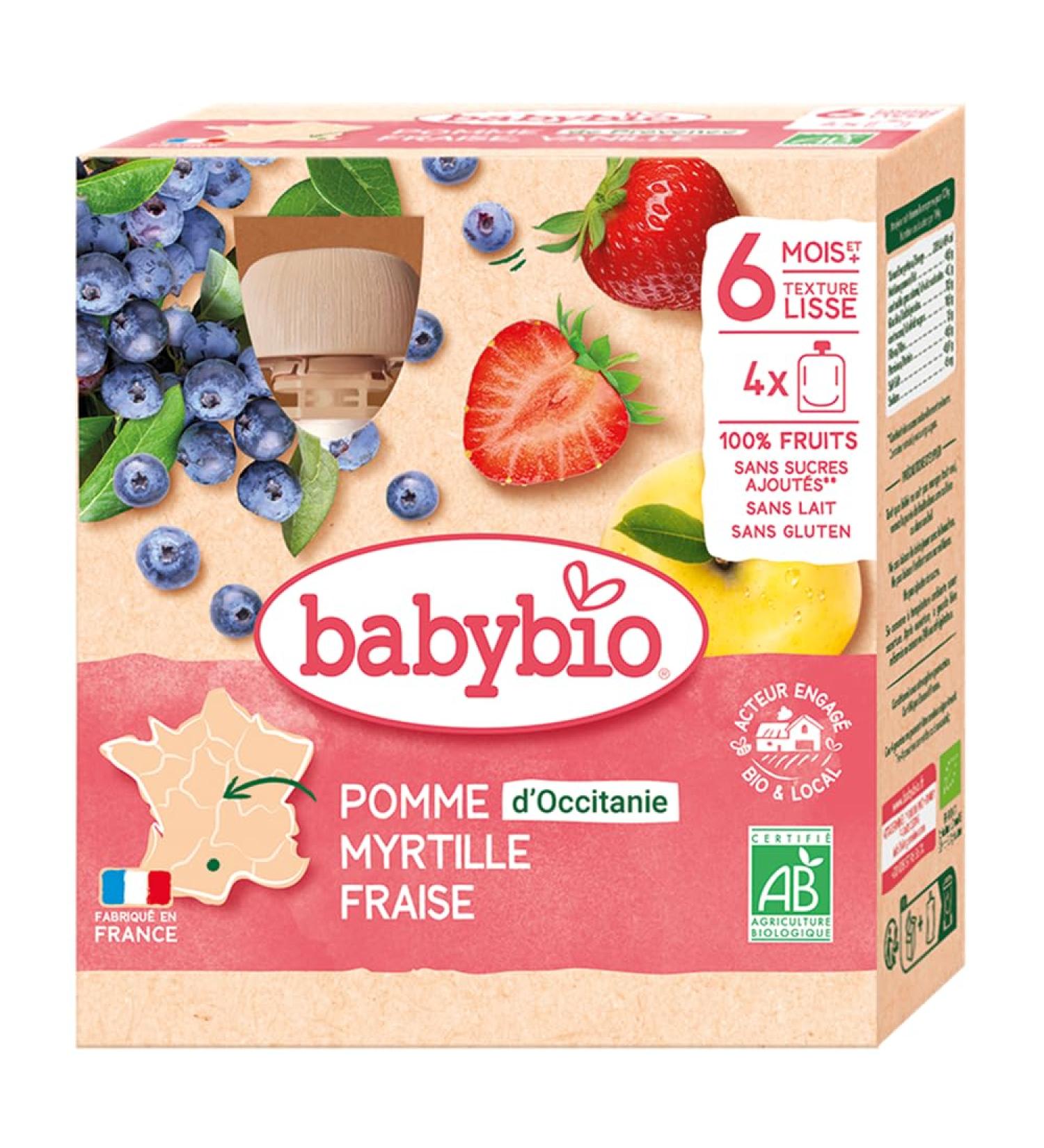 Babybio - Fruit Gourds - Apple Blueberry Strawberry 4x90 g - 6+ Months - ORGANIC - Buy Online on GoSupps.com