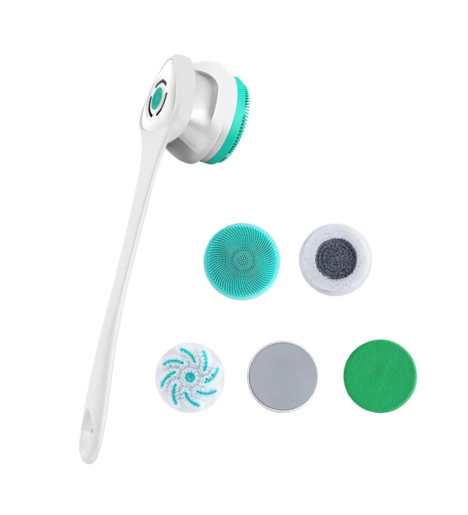 AZKSUN Electric Shower Brush Set - Body Scrubber, Facial Brush, Exfoliator with 5 Shower Heads (White) - Buy Online on GoSupps.com