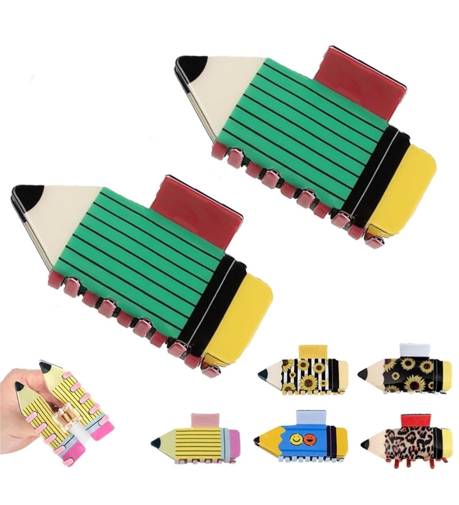 Pencil Claw Clip Fun Pencil Hair Clip Acrylic Pencil Hair Claw Clip for Women Girls Fun Teacher Hair Accessories Strong Hold Pencil Claw Clips For Thin Hair (Color : B*2) - Buy Online on GoSupps.com