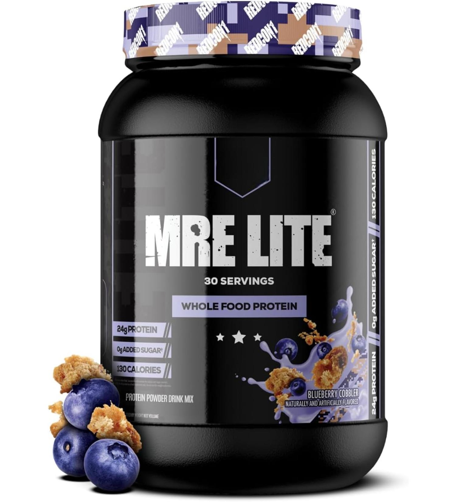 MRE LITE Whole Food Protein Powder | 24g Protein 4g Carbs 130 Calories No Added Sugar | No Whey Protein Bloat Free Easy Digesting Protein Powder | 30 Servings (Blueberry Cobbler) - Buy Online on GoSupps.com