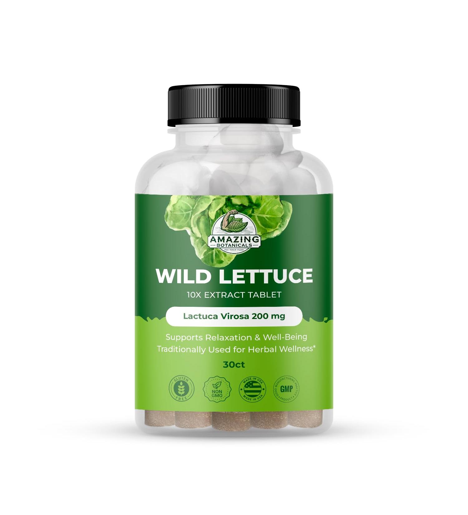 Amazing Botanicals Wild Lettuce Extract Tablets 10X (30 Tablets) 2,000MG Each | Lactuca Virosa | Sleep Support | Helps Naturally Soothe Pain 30 Count (Pack of 1) - Buy Online on GoSupps.com