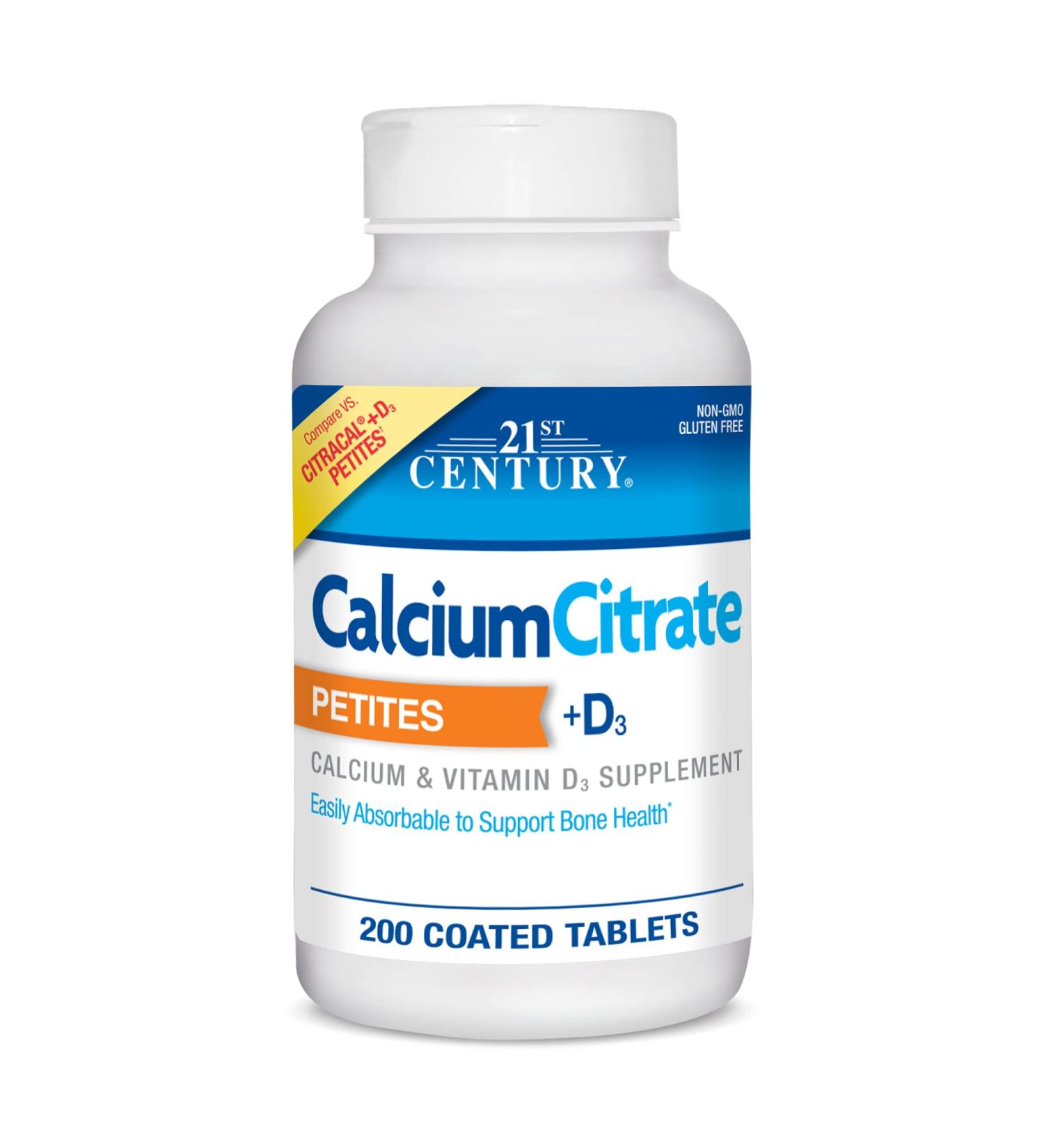 Buy 21st Century Calcium Citrate Petites + D3 - 200 Coated Tablets for Strong Bones - Buy Online on GoSupps.com