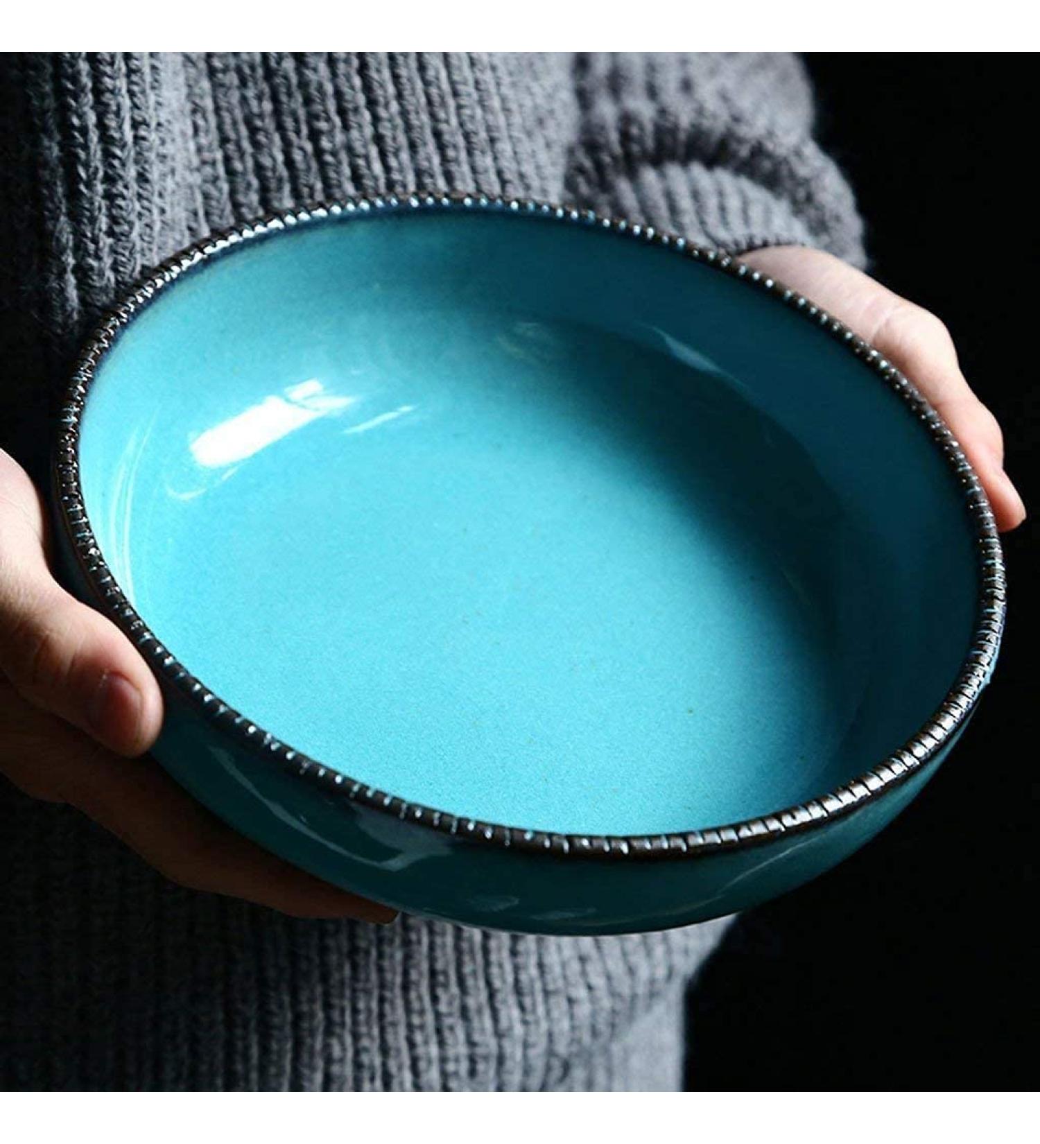 Bowl Porcelain Soup Plates-Creative Blue Ceramic Ramen Soup Bowl Household Fruit Salad Dinner Plates Japanese Style Tableware Kitchenware Onecolor - Buy Online on GoSupps.com
