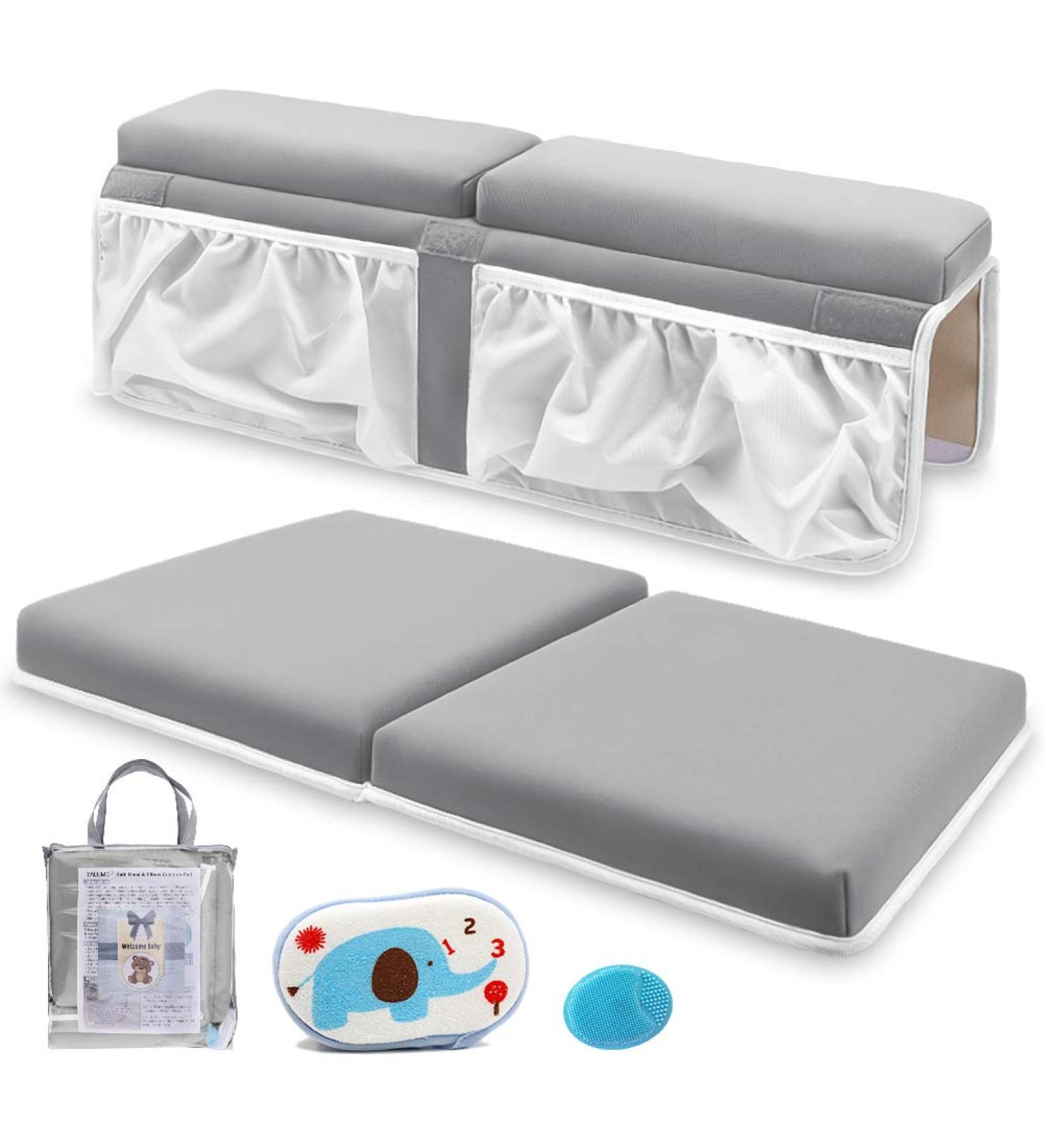 Bath Kneeler and Elbow Rest Set | Non-Slip Mat for Baby Bathing Comfort | Gray, Quick Drying, Arm Support, Pockets - Buy Online on GoSupps.com