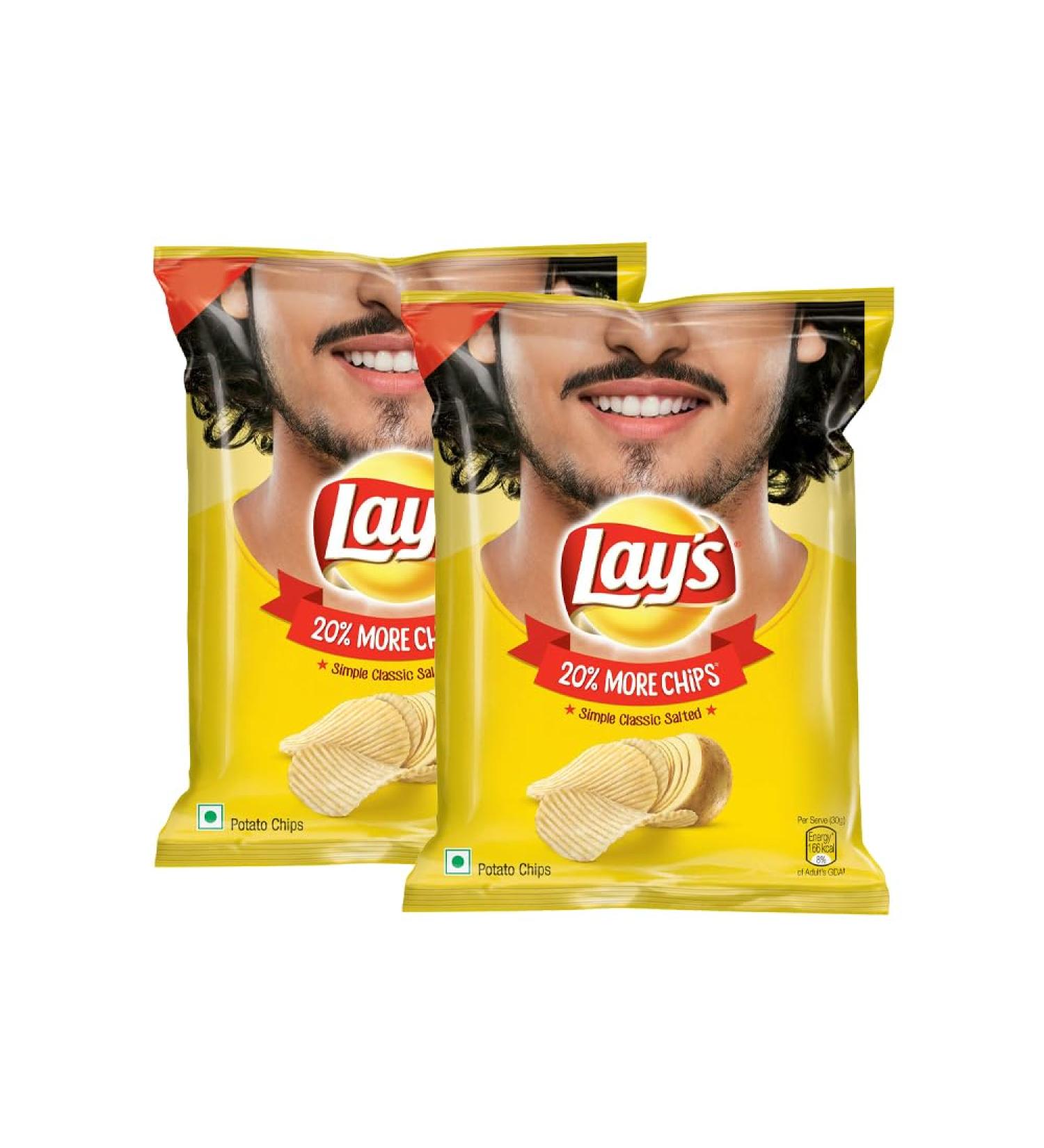 Lays Simple Classic Salted 50G | Crispy and Delicious | Potato Chips | Indian Origin (Pack of 2) Salted 1 Count (Pack of 1)