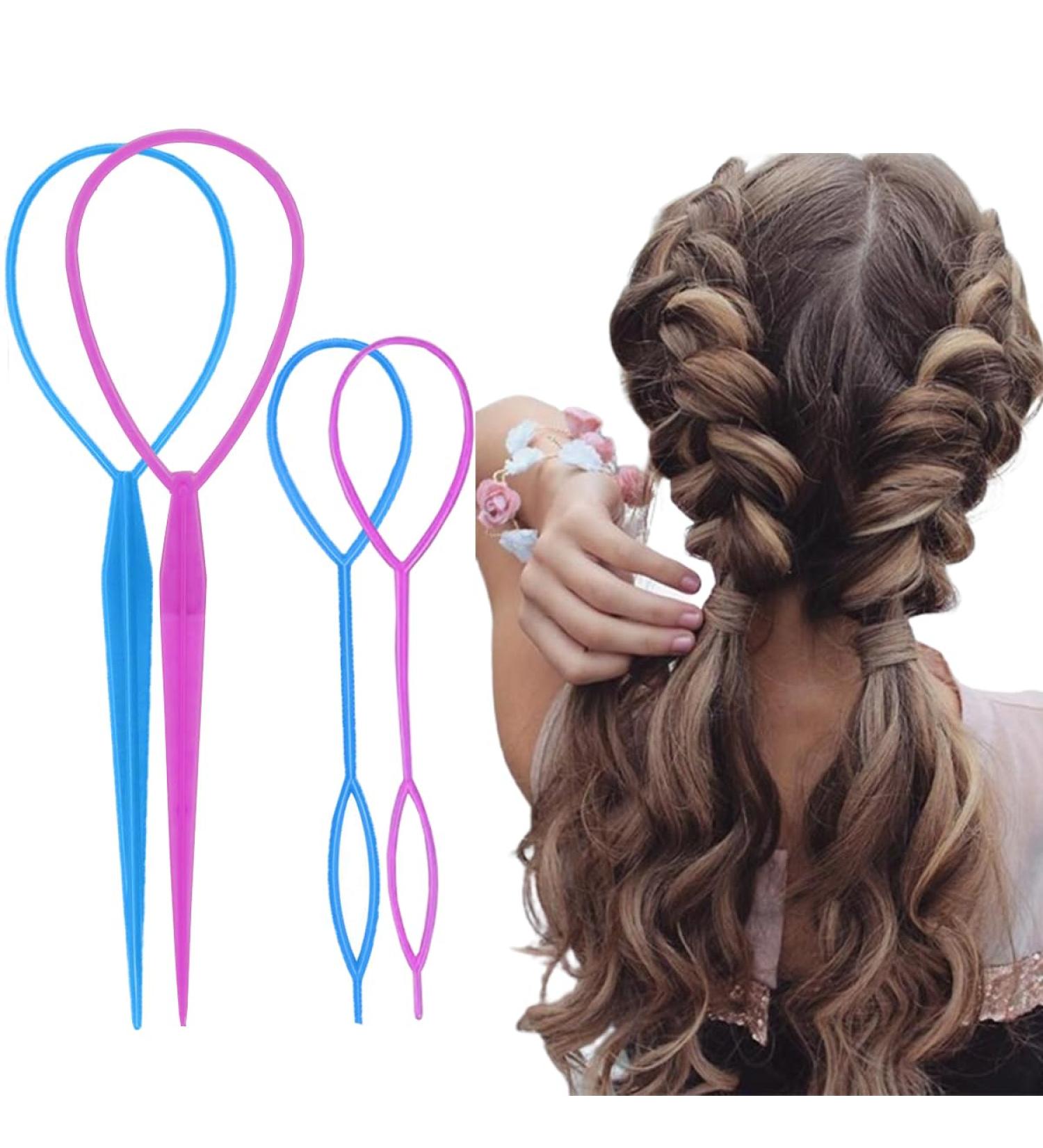 Vrose Flosi Topsy Tail Hair Tool Hair Pull Through Tool Hair Loop Styling Tool - Ponytail Maker French Braid Loop For Hair Styling Gifts For Women - Braiding Hair Supplies (pink+blue) - Buy Online on GoSupps.com