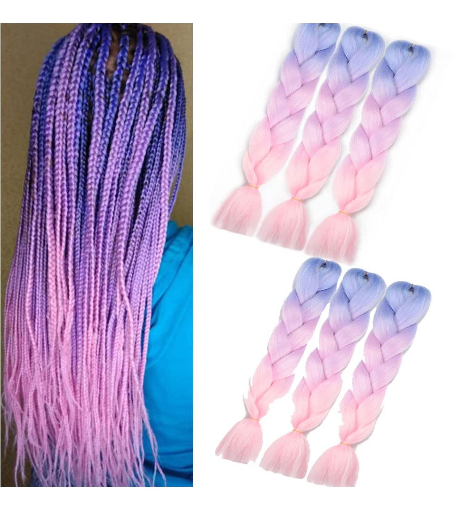 Shangxiu Ombre Braids Extensions - 6Pcs Kanekalon 24 Crochet Hair in Blue Light Purple & Pink | High-Quality Kunsthaar for Inclusive Styling - Buy Online on GoSupps.com