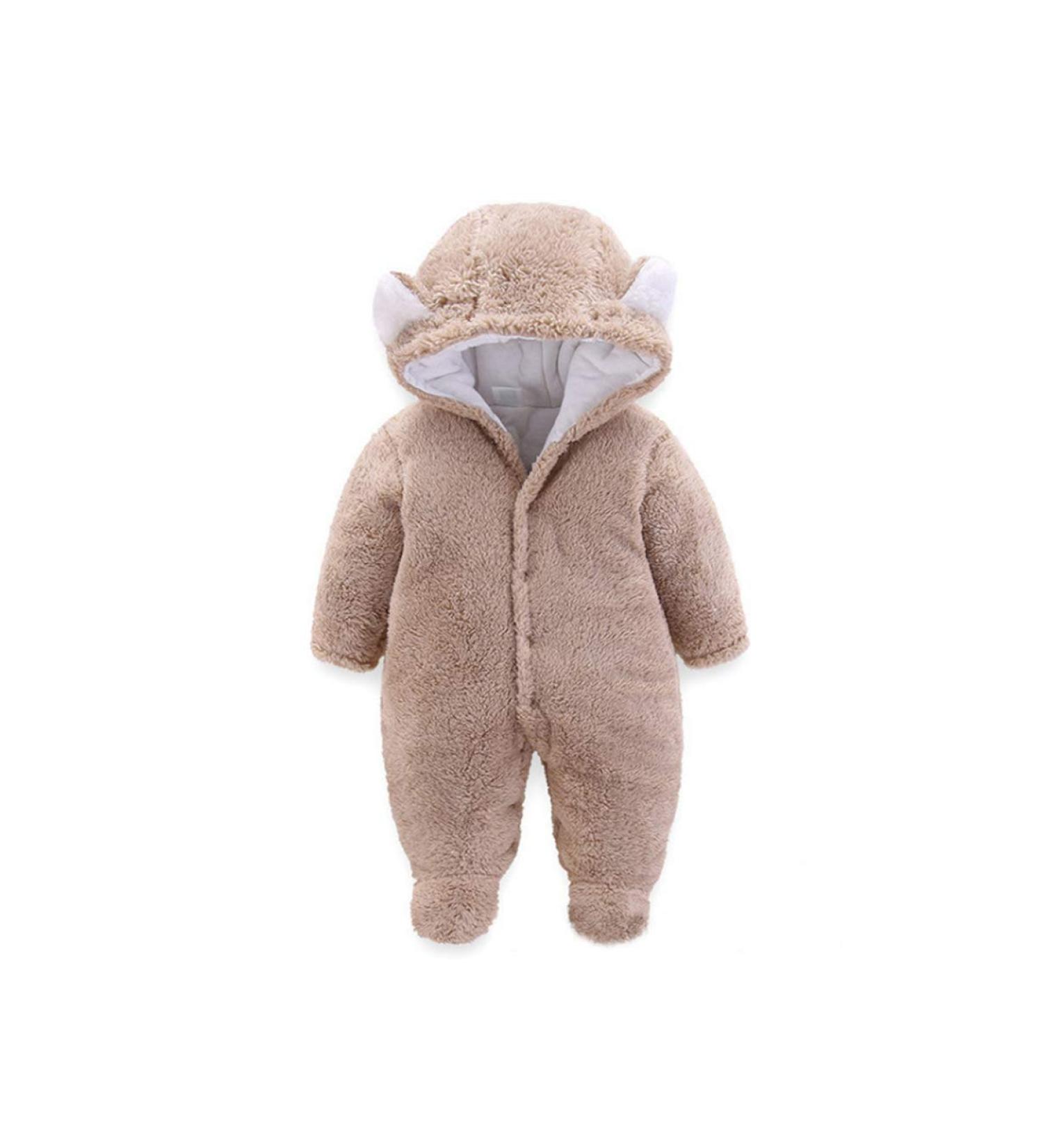 Voopptaw Warm Baby Winter Jumpsuit | Fleece Romper Suits | Cute Bear Snowsuit (Khaki) | 0-12 Months - Buy Online on GoSupps.com