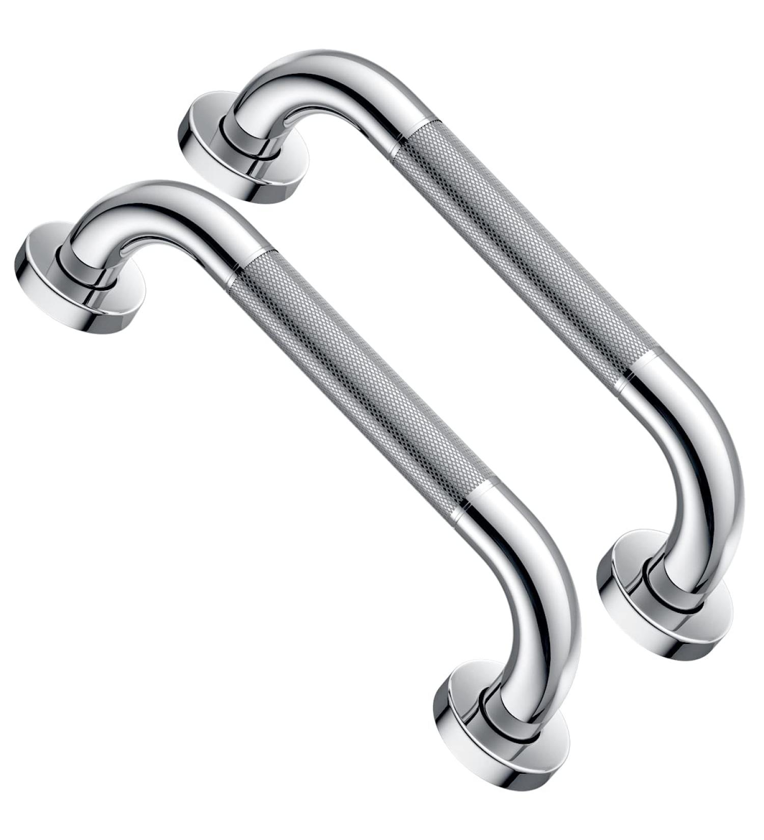 2 Pack 12 Inch Chrome Anti-Slip Shower Grab Bar Set - Stainless Steel Bathroom Support Bars for Elderly, Senior, Handicap - Knurled Design for Safety and Stability - Buy Online on GoSupps.com
