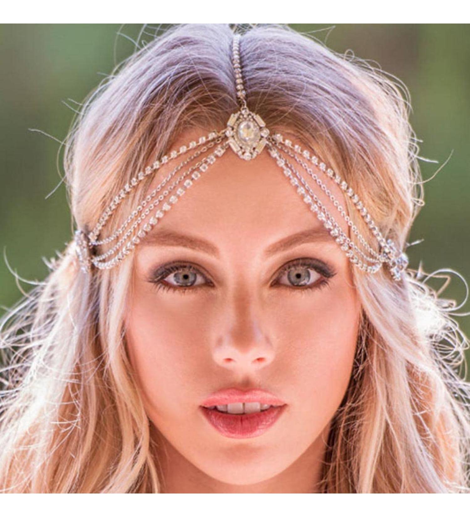 Runmi Rhinestone Head Chain - Gold Crystal Hairpiece & Wedding Hair Accessories for Women & Girls - Buy Online on GoSupps.com