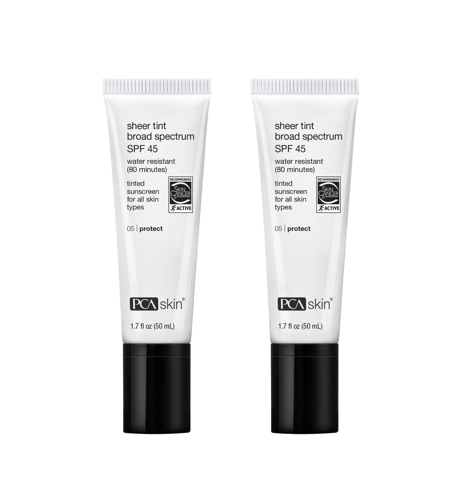 PCA SKIN Sheer Tint Broad Spectrum SPF 45 - Universally-Tinted Water-Resistant Hydrating Sunscreen for Use Alone or Under Foundation & Makeup (1.7 fl oz) Pack of 2 - Buy Online on GoSupps.com