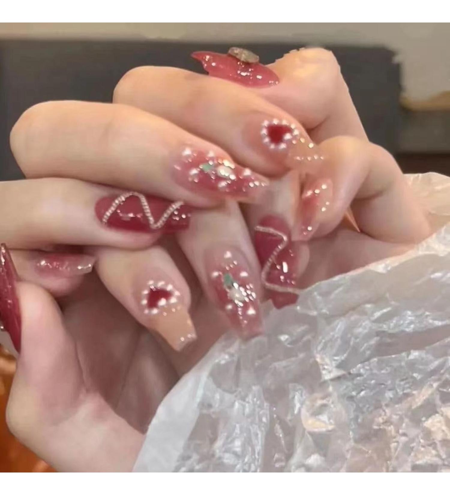 Temperament Enhancement Nail Patch Hand-Worn Nail Patch Fake Nails Love Frequency Sugar-Stained Plum wear Nail (10-Piece Pack) (Size : XS) - Buy Online on GoSupps.com