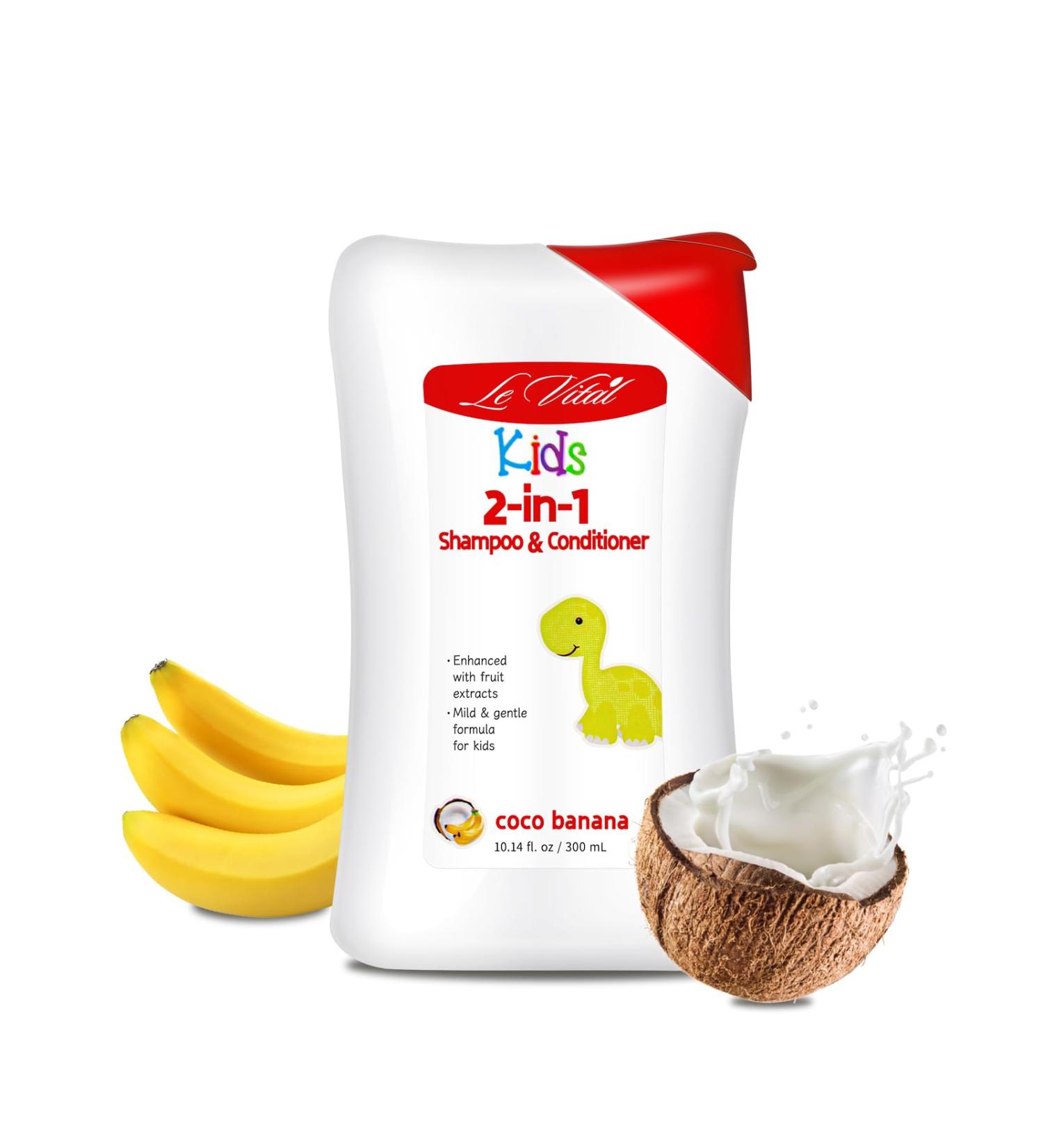 Kids 2in1 Shampoo & Conditioner - Gentle Paraben & Dye-Free Formula for Daily Use - Coco Banana - 10.14 fl.oz/300mL - Buy Online on GoSupps.com