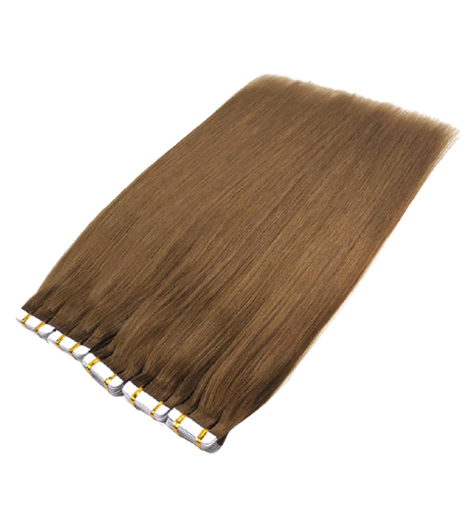 Remy Tape Hair Extensions - Light Brown Straight Seamless Skin Shot Invisible Double-Sided Band 16''/40cm 8# - 5 Packages for Women - Buy Online on GoSupps.com