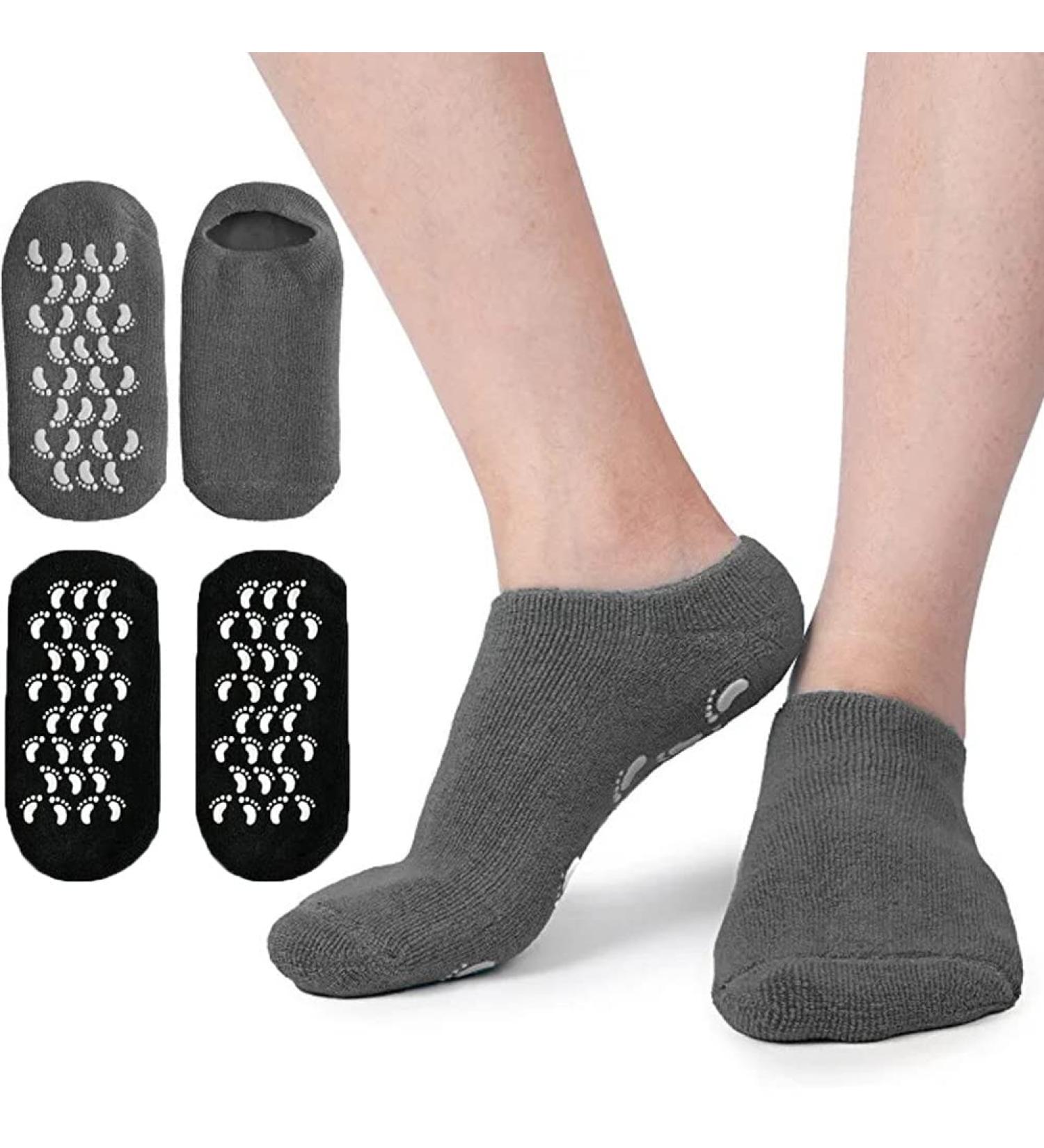 WalTok Moisturizing Gel Spa Socks - 2 Pairs Set for Repairing Dry Cracked Feet - Grey+Black - Buy Online on GoSupps.com