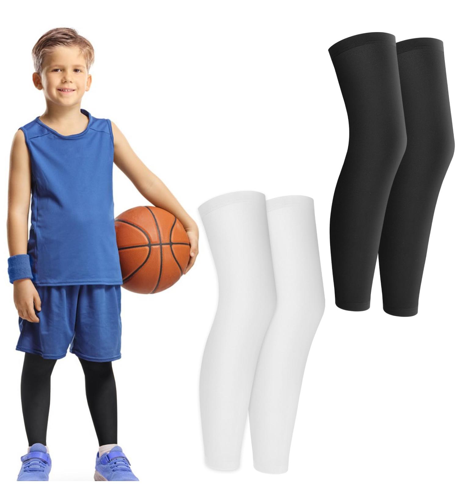 Tiesome 2 Pair Children's Long Compression Leg Sleeves - UV Protection Slipproof Support for Football & Basketball - Comfortable Athletic Gear in Black - Buy Online on GoSupps.com