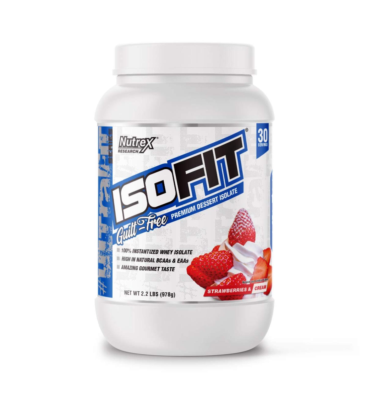 Nutrex IsoFit Whey Protein Powder - 100% Whey Isolate for Muscle Recovery | High EAAs & BCAAs | Fast Absorption | Strawberries & Cream - 30 Servings - Buy Online on GoSupps.com