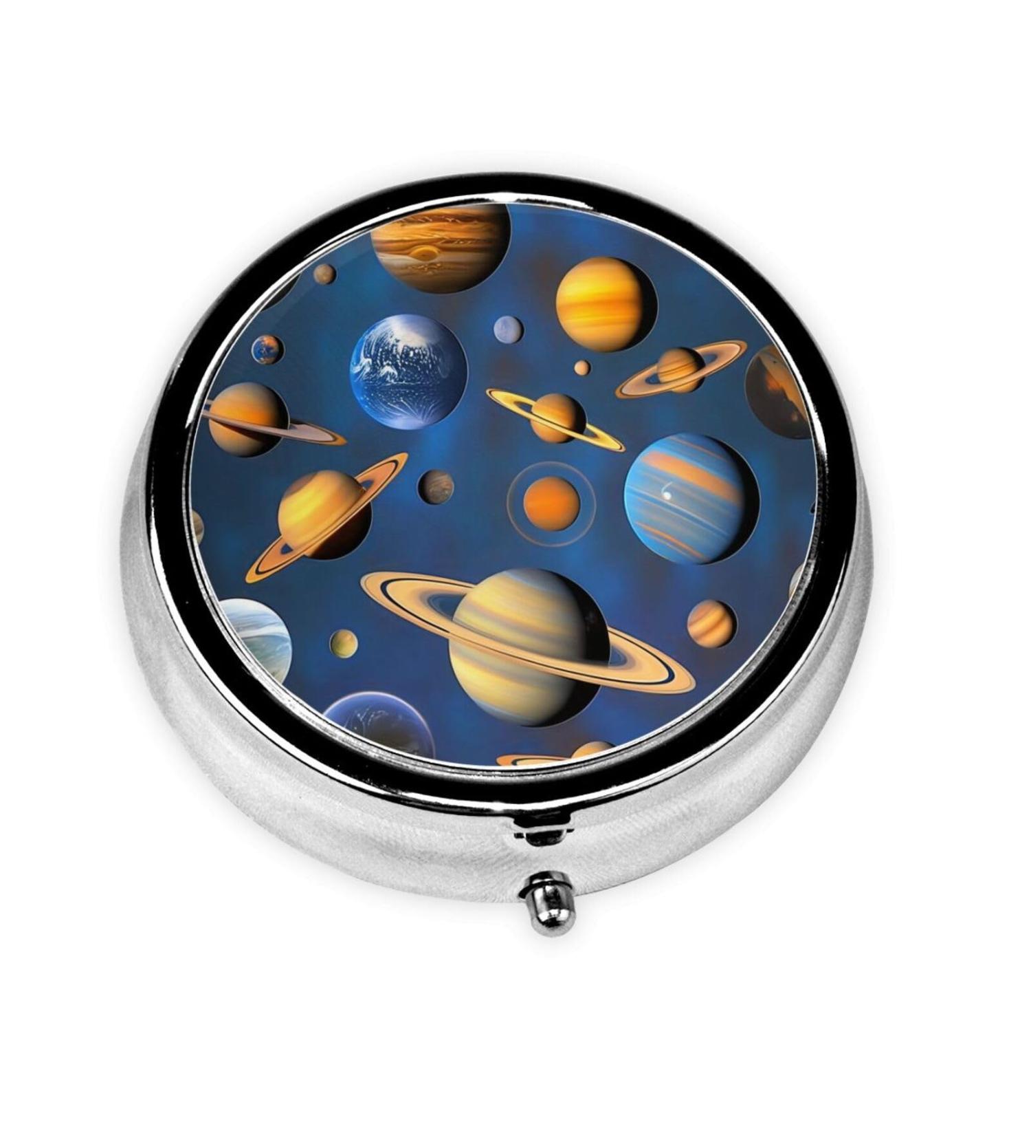 Portable Solar System Planets Metal Pill Box - 3 Compartment Travel Organizer for Small Pills - Hinged Design - Perfect for On-the-Go - Buy Online on GoSupps.com