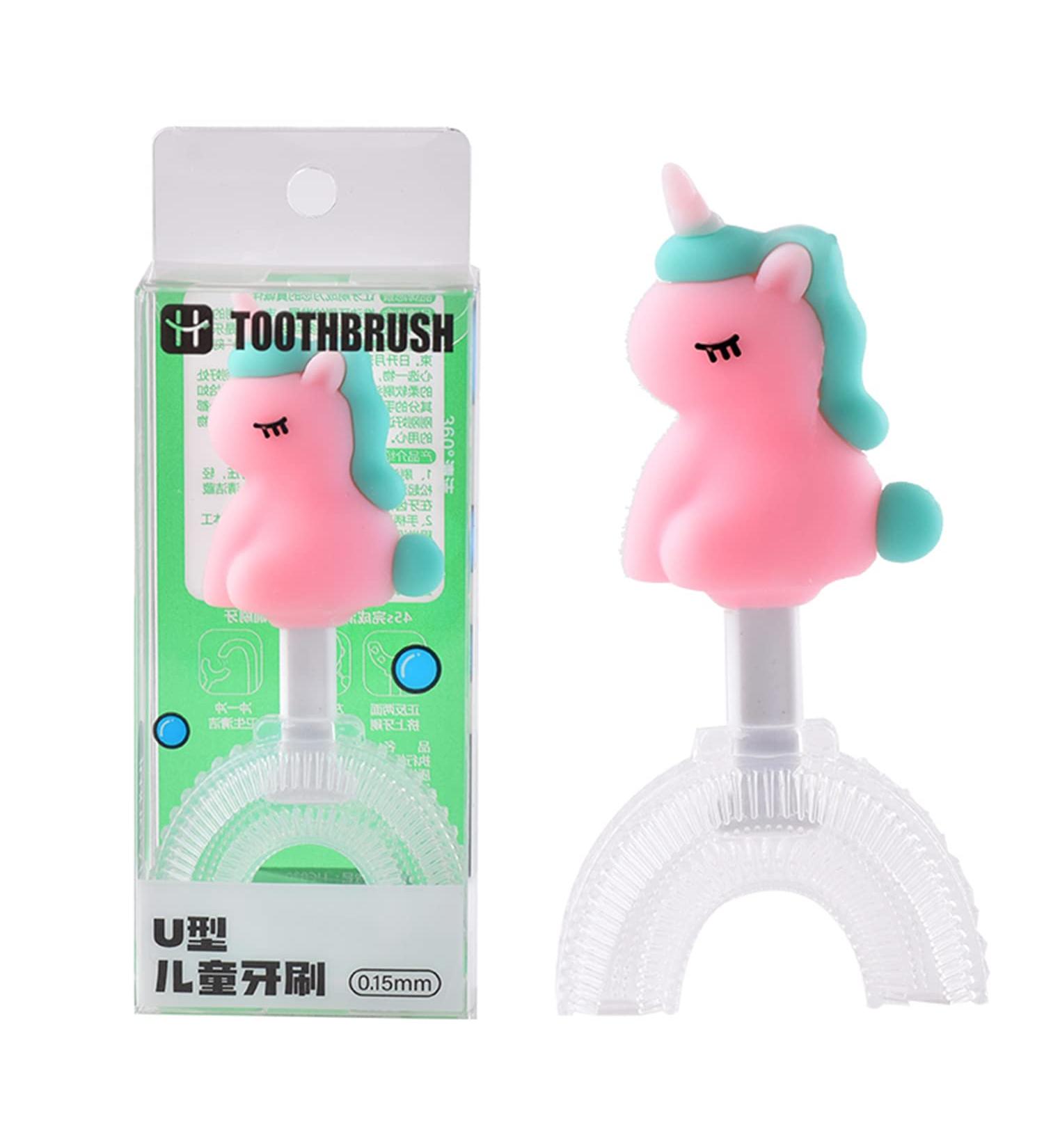 RZM Kids U-Shaped Cartoon Toothbrush | Soft Silicone Brush Head | Age 2-6 Years | 360 Oral Cleaning Design | Pink - Buy Online on GoSupps.com