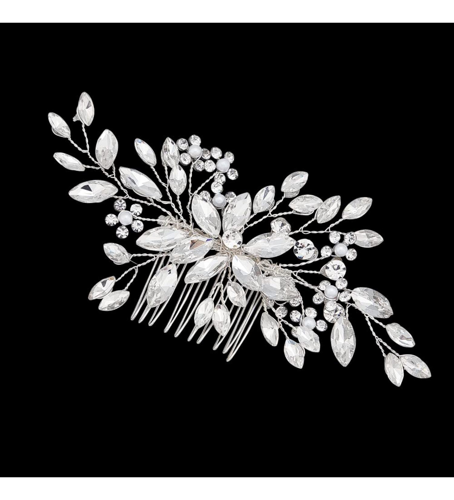AHANDMAKER Wedding Bridal Hair Comb Rhinestone Pearl Bridal Headpiece Sliver Bridal Decorative Hair Pieces Crystal Flower Comb for Women Wedding Hair Accessories - Buy Online on GoSupps.com