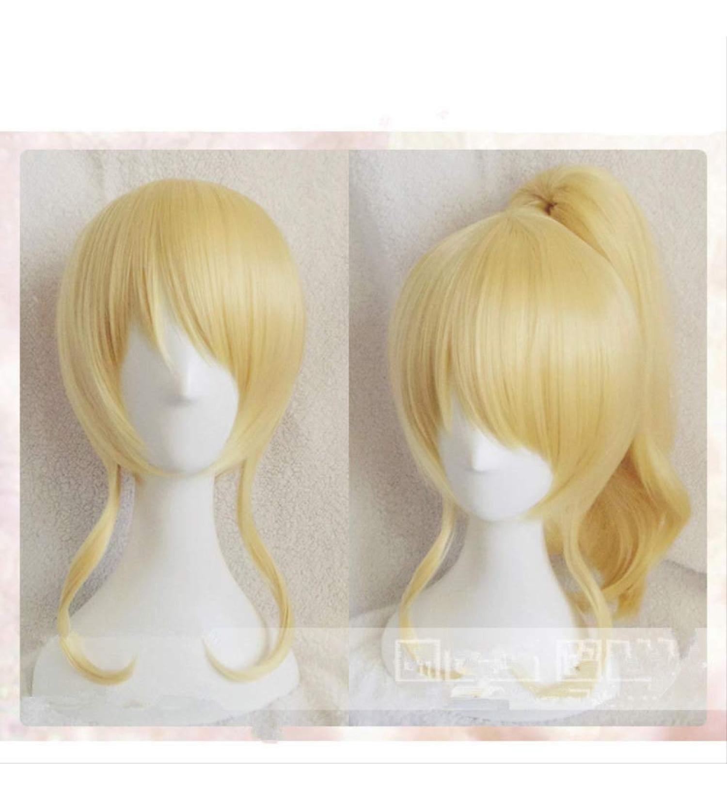 Love Live Eli Ayase Ellie Wig Golden Curly Synthetic Hair With One Clip Ponytail Heat Resistant Fiber Hair Wigs + Wig Cap
