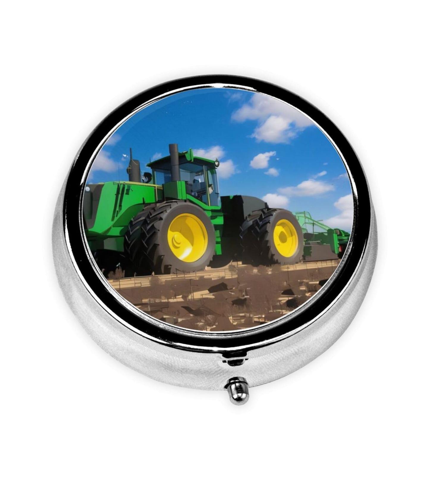Tractor Farm Portable Metal Pill Box - Round Mini 3-Compartment Travel Organizer | Hinged Design for Small Pills - Must-Have Travel Accessory - Buy Online on GoSupps.com