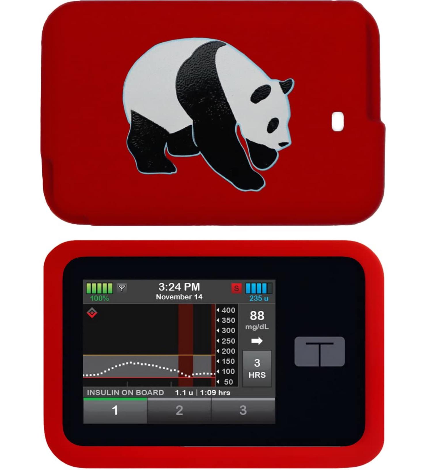 Premium Silicone Case with A Panda Pattern for Tandem Diabetes Care Insulin Pump T:Slim X2 Pump (red-Panda)