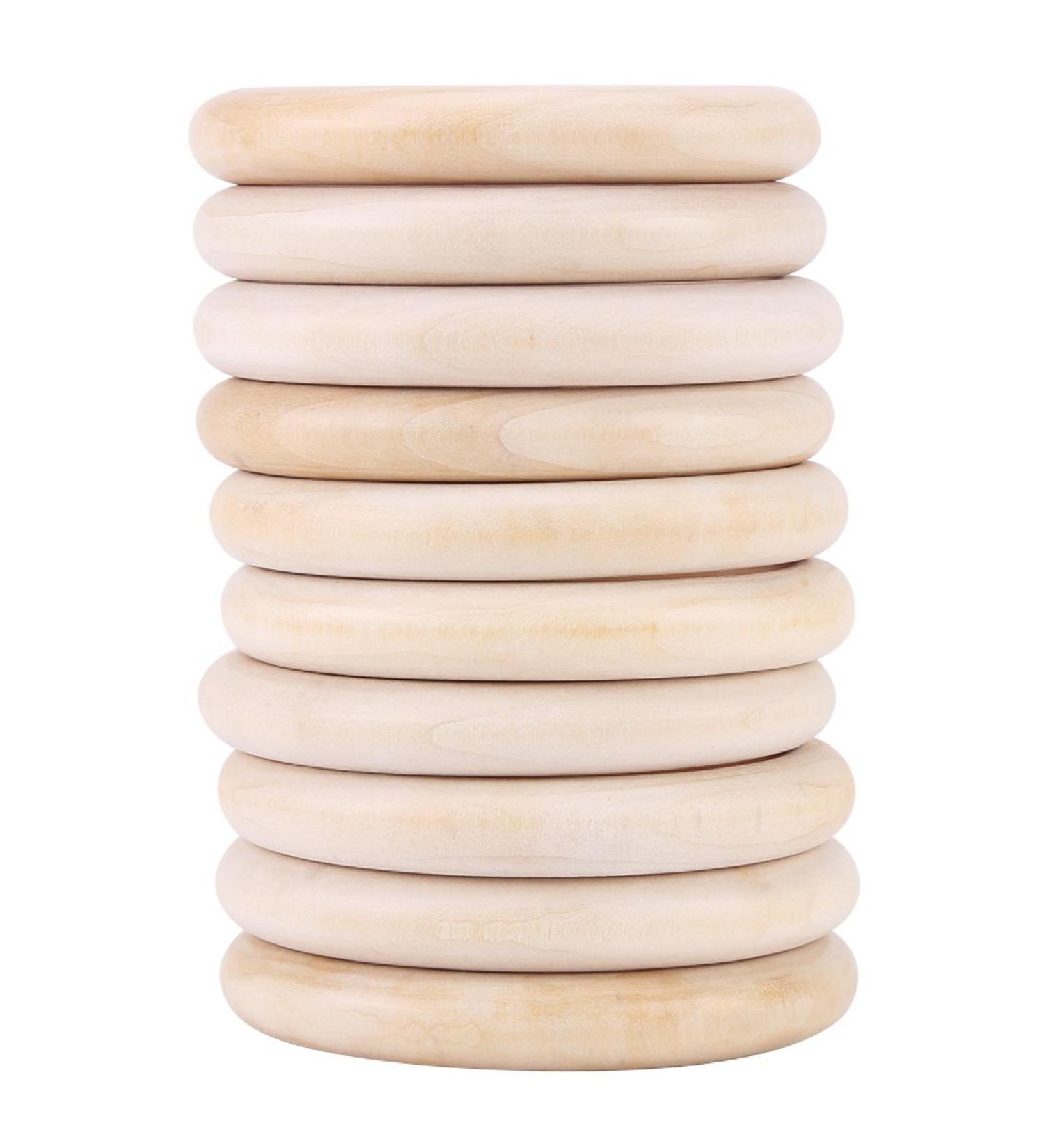 10-Piece Natural Wood Baby Bite Ring Set - Unfinished Smooth Wooden Circles for DIY Crafts & Jewelry - Perfect Infant Teething Toys - Buy Online on GoSupps.com