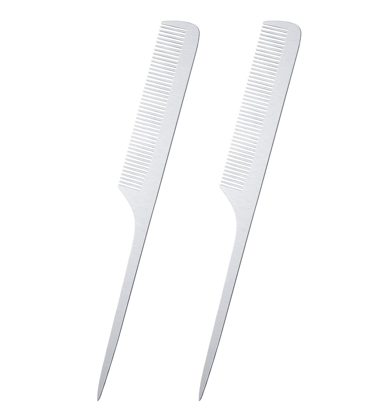 2-Piece Silver Rat Tail Combs Set - Stainless Steel Fine Cutting and Teasing Pintail Barber Comb for Hair Styling - Buy Online on GoSupps.com